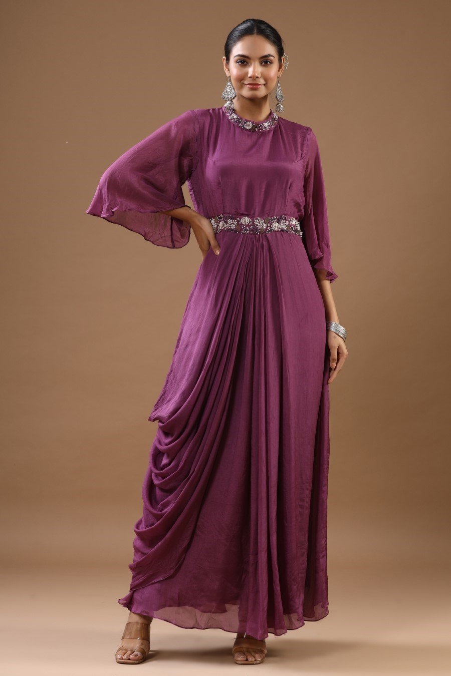 Mulberry Pink German Silk Embellished Gown