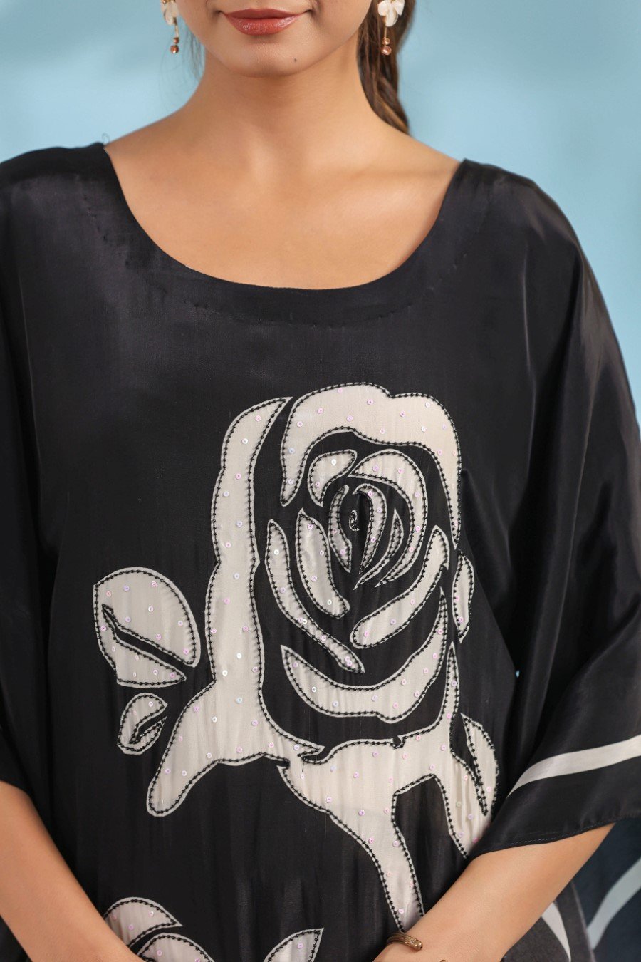 Black Rose Floral Printed Kurta with Pants