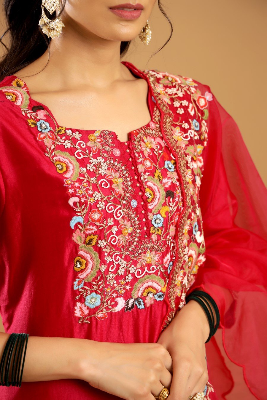 Rani Pink Modal Chanderi Embroidered Sharara Set