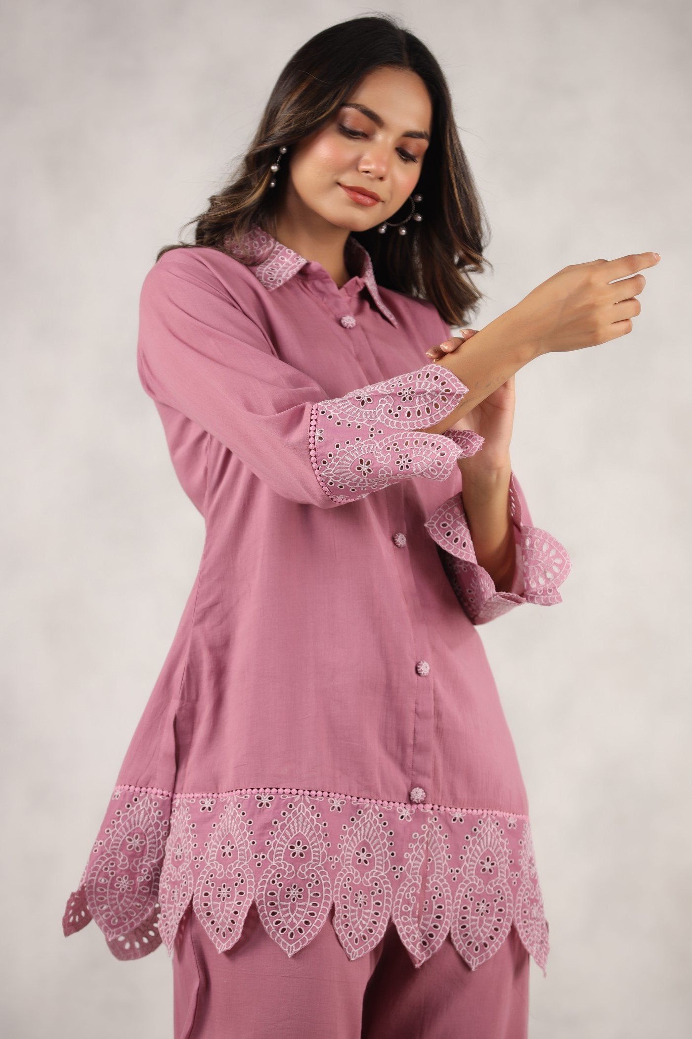 Fawn Pink Cutwork Handcrafted Co-Ord Set