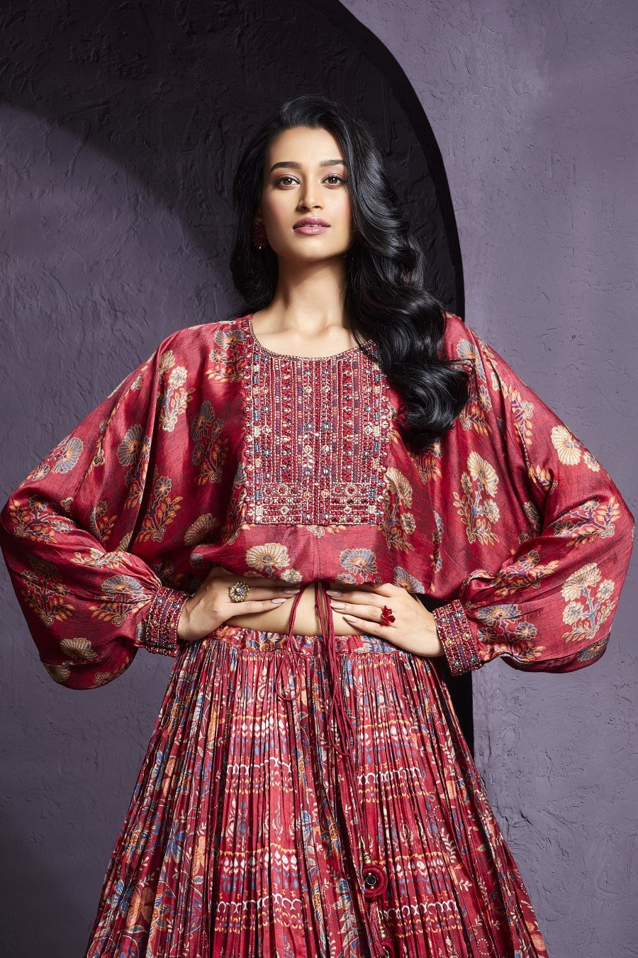 Rustic Red Mix Printed Co-ord Set with Jacket