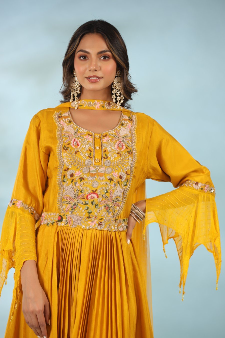 Yellow Modal Silk Anarkali with Dupatta