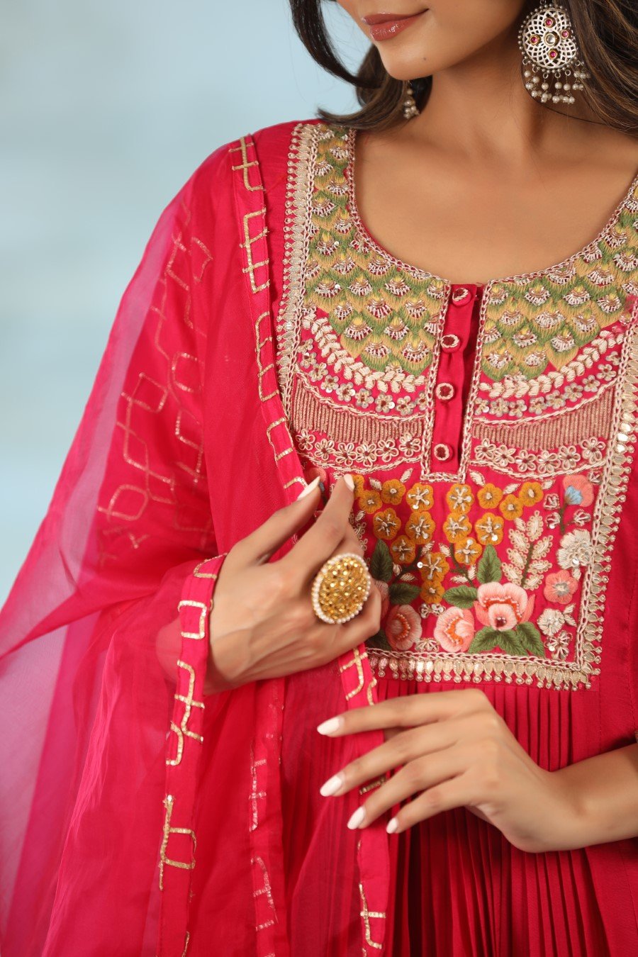 Rani Pink Modal Silk Anarkali with Dupatta