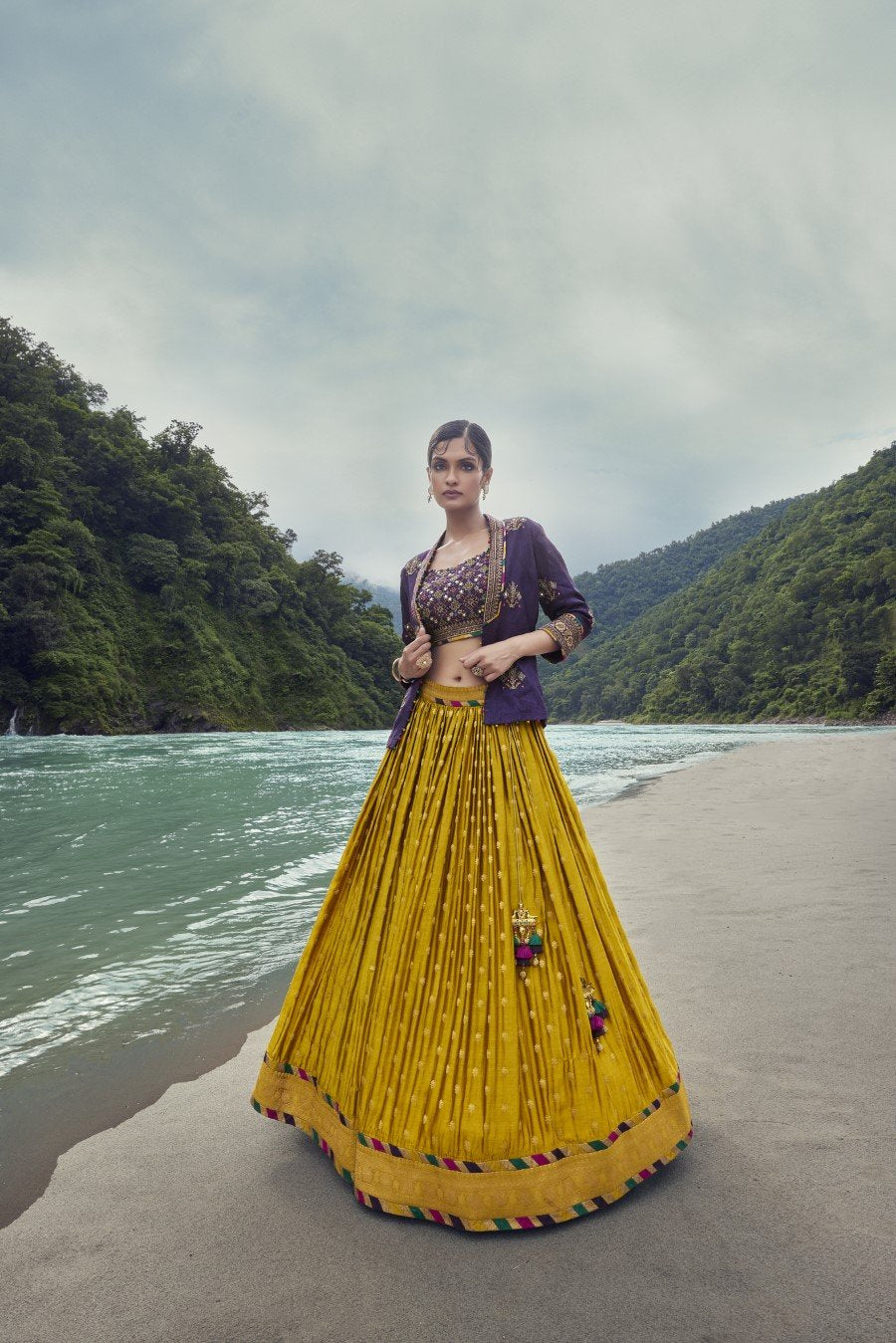 Brocade Swati Yellow Lehenga with Organza Dupatta