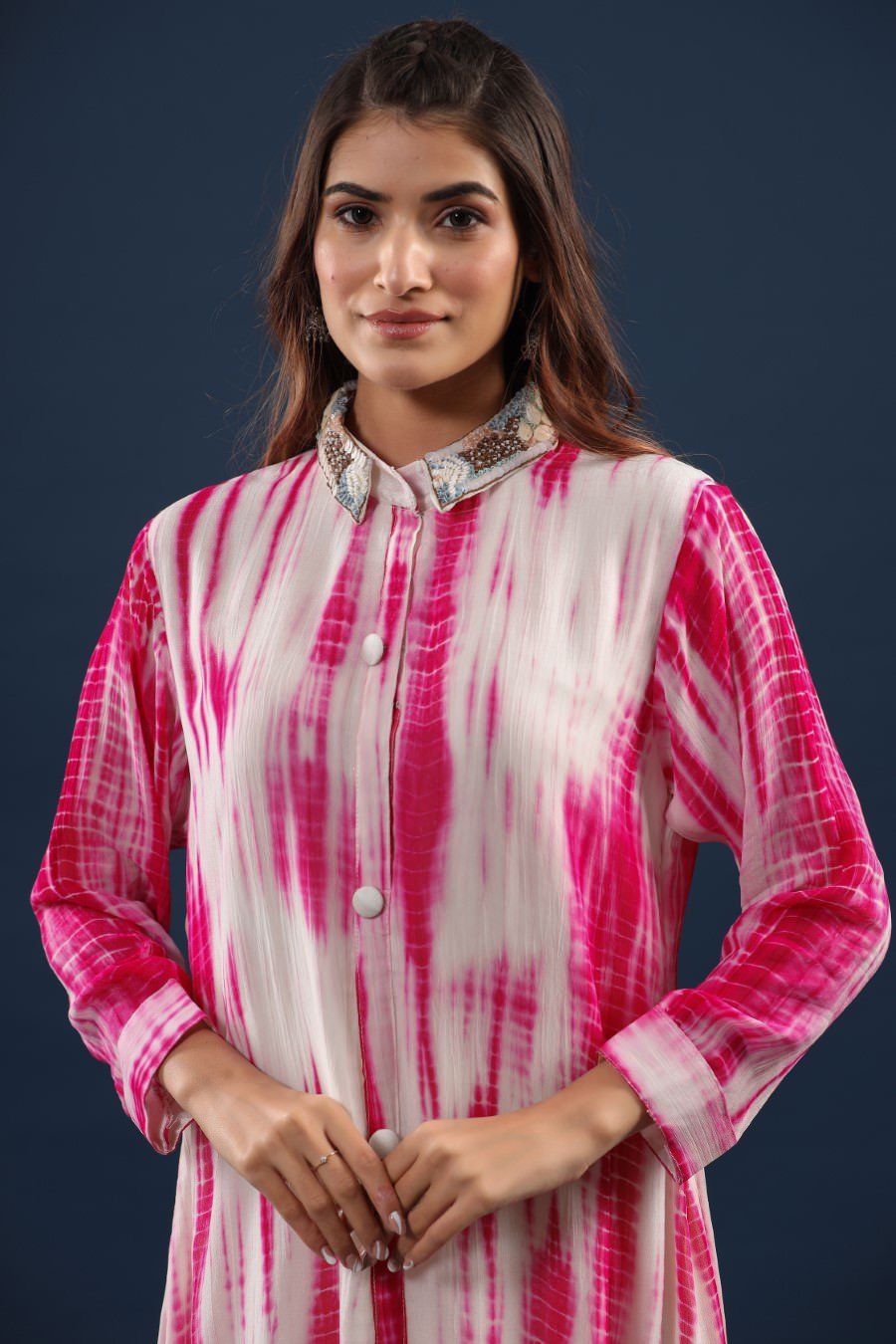 Hot Pink Tie Dyed &amp; Embellished Tunic