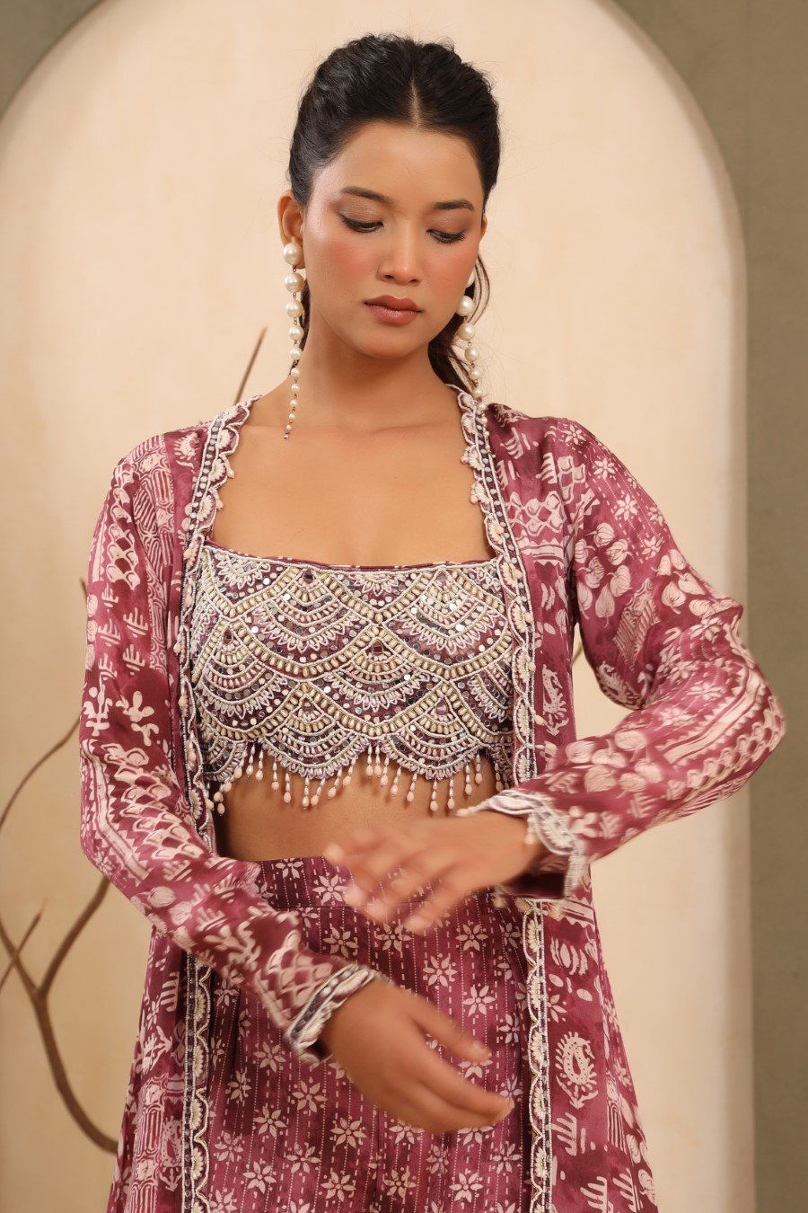 Mulberry Pink Embellished Sharara with Cape
