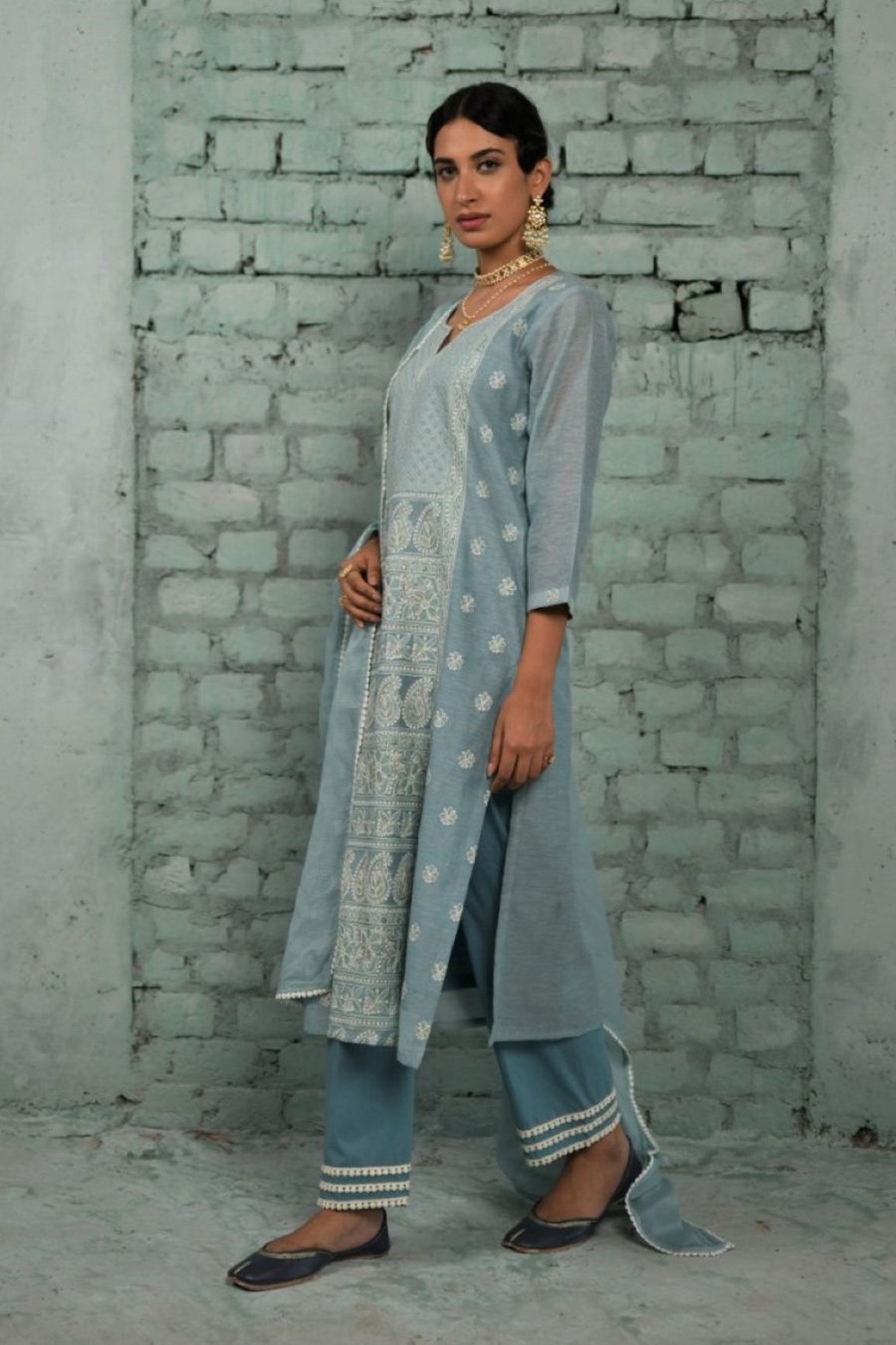 Powder Blue Lining Handblock Printed Muslin Kurti – Mahee Jaipur