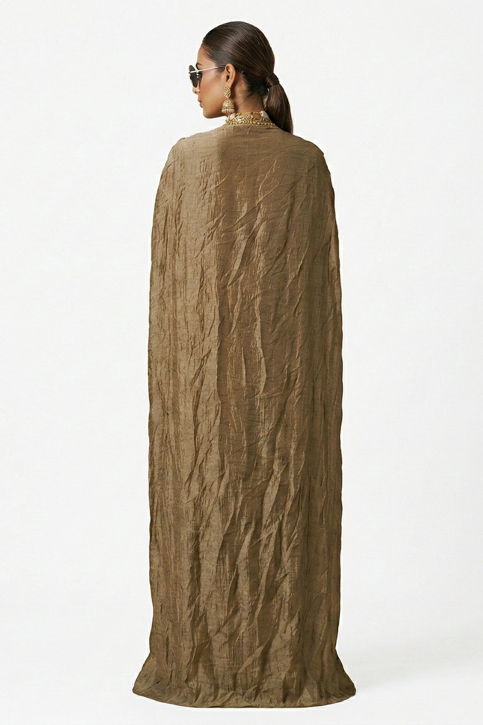 Gold Glided Embellished Shimmer Tissue Silk Cape Set