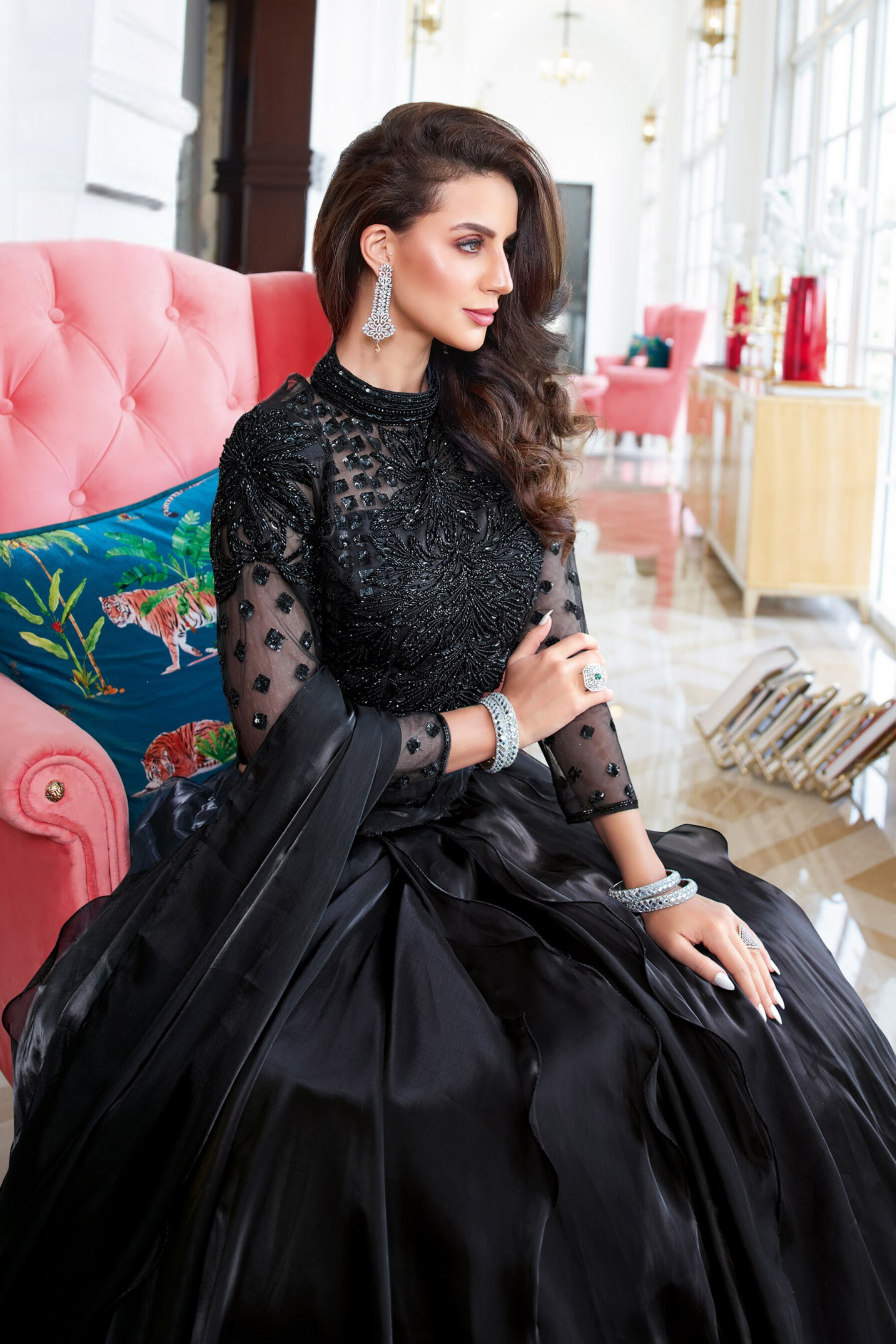 Black Embellished Premium Silk Lehenga Set