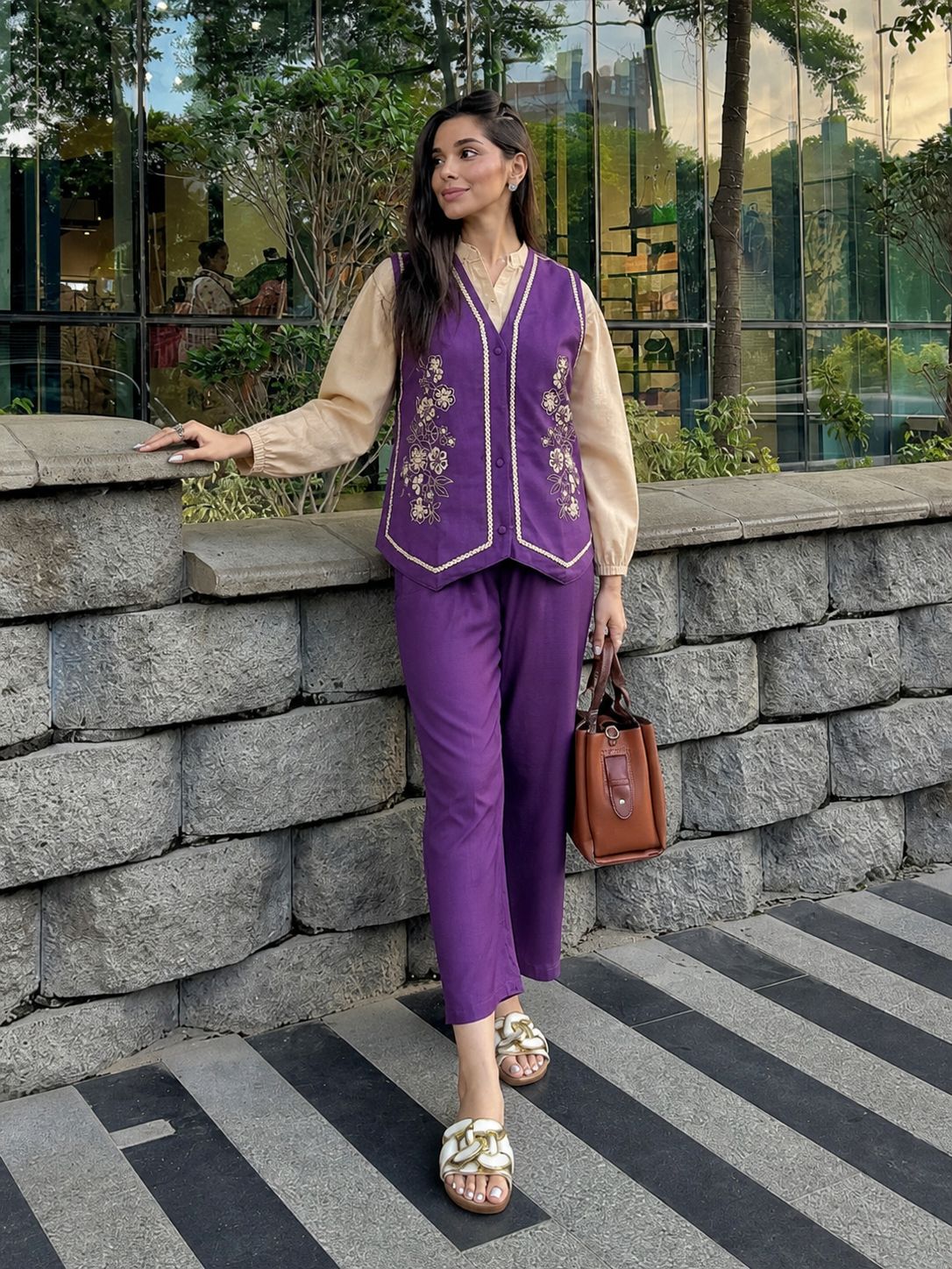 Plum Fusion Embroidered Cotton Co-Ord Set
