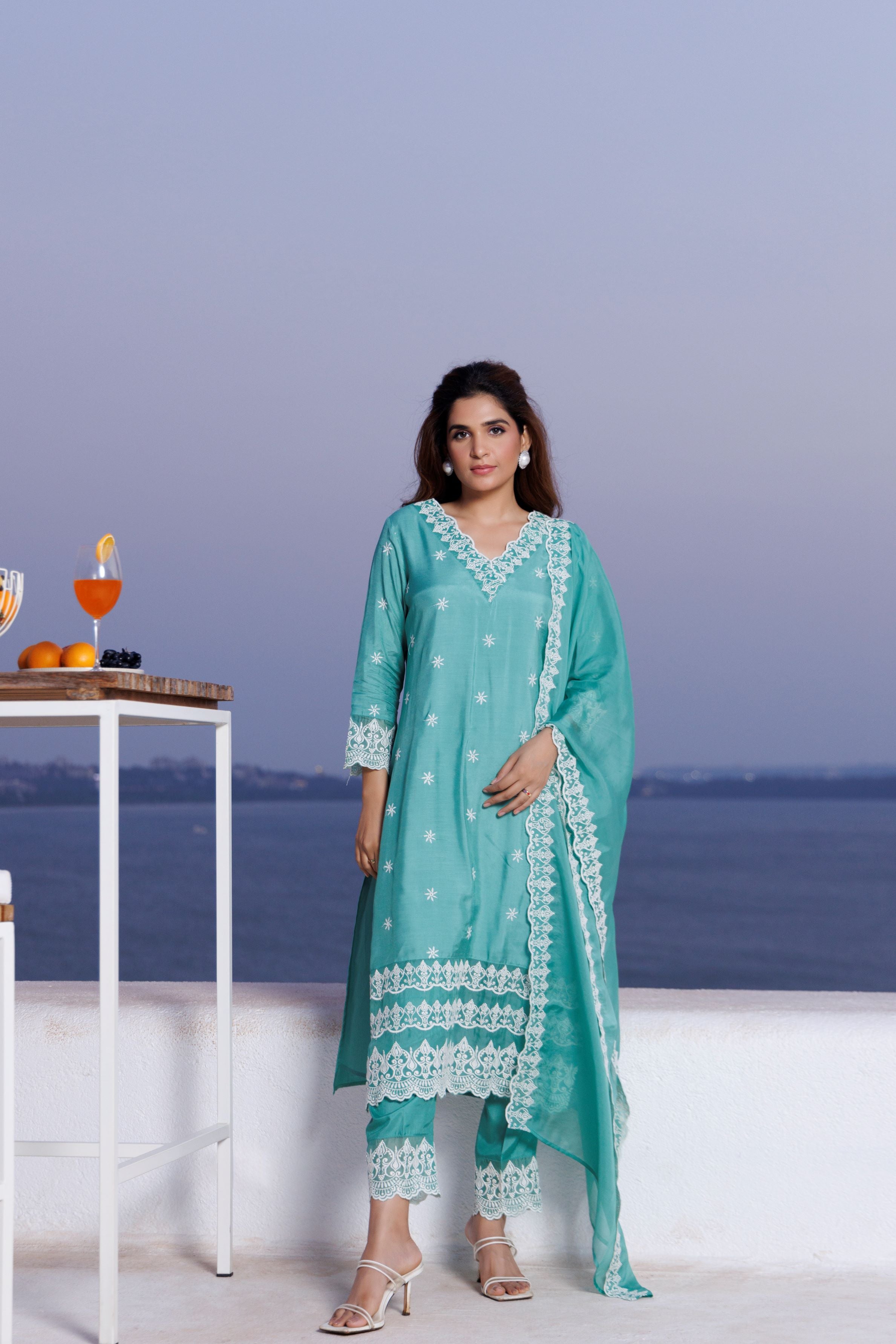 Emerald Green Embroidered Cotton Silk Pants Set