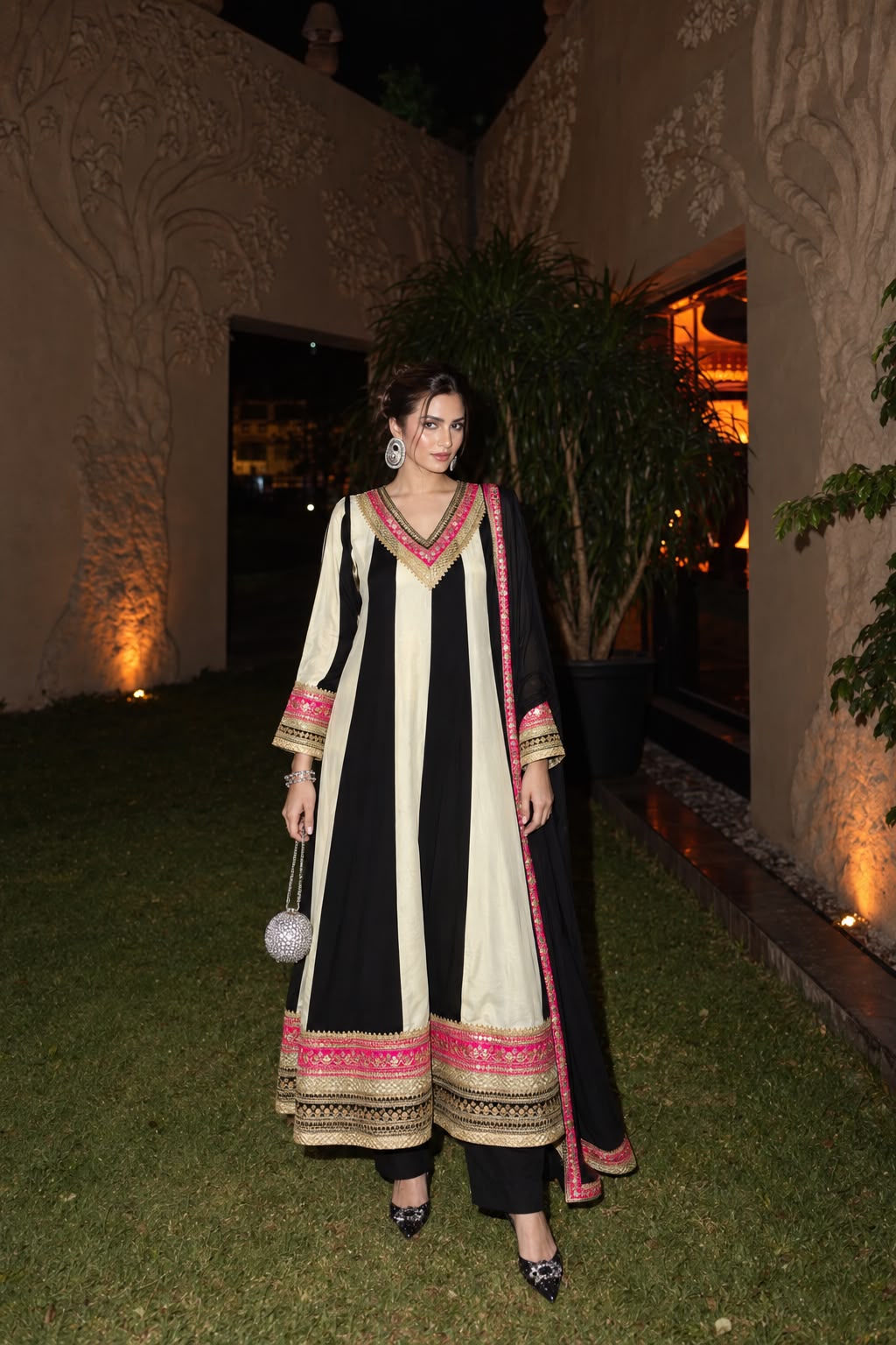 Onyx Ivory Embellished Pure Crepe Silk Anarkali Set