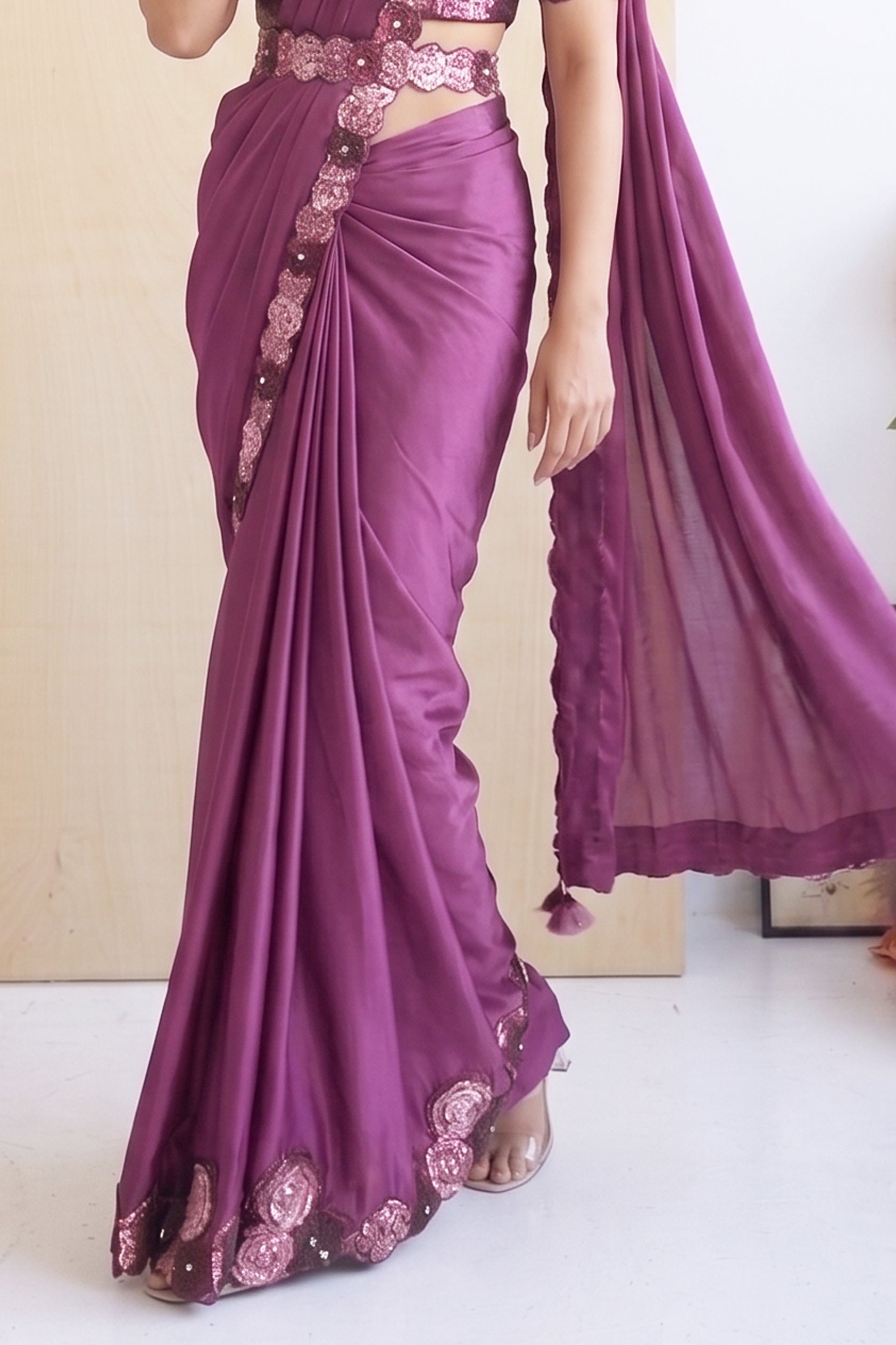 Orchid Embellished Crepe Satin Silk Saree