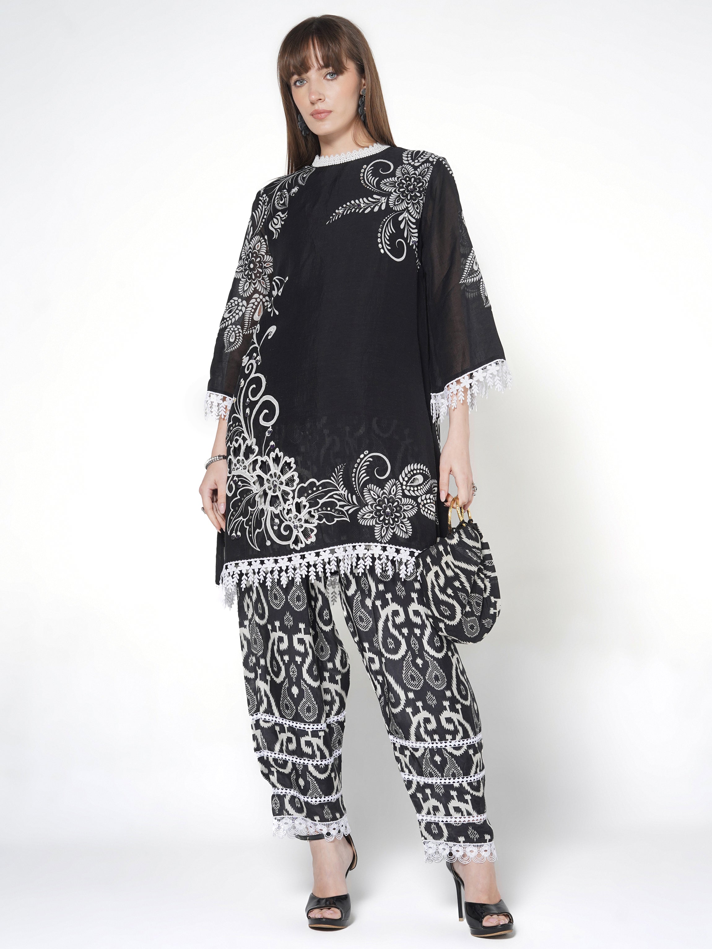 Obsidian Noir Printed Linen Silk Co-Ord Set