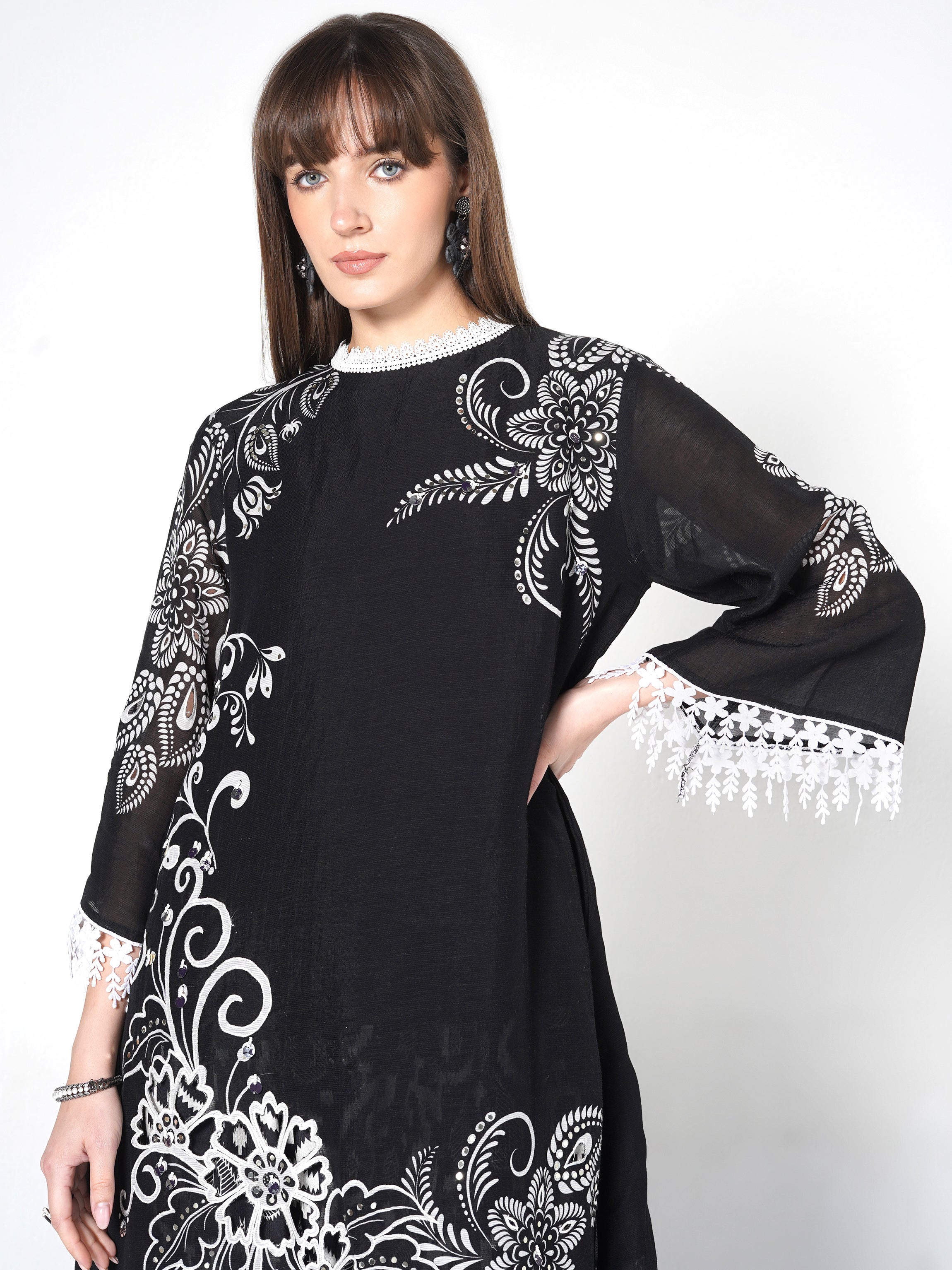 Obsidian Noir Printed Linen Silk Co-Ord Set