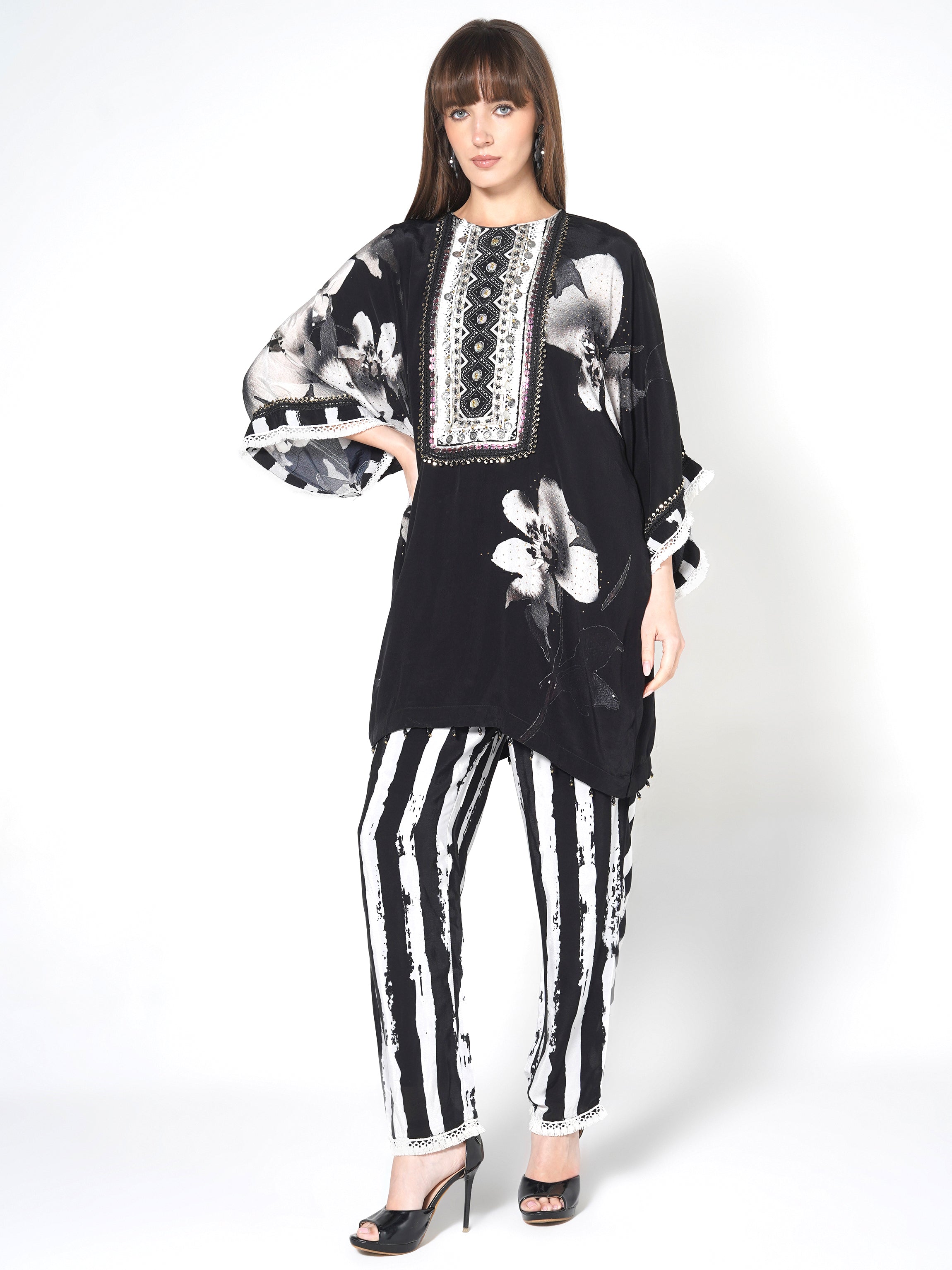 Ebony Black Printed Crepe Silk Co-Ord Set