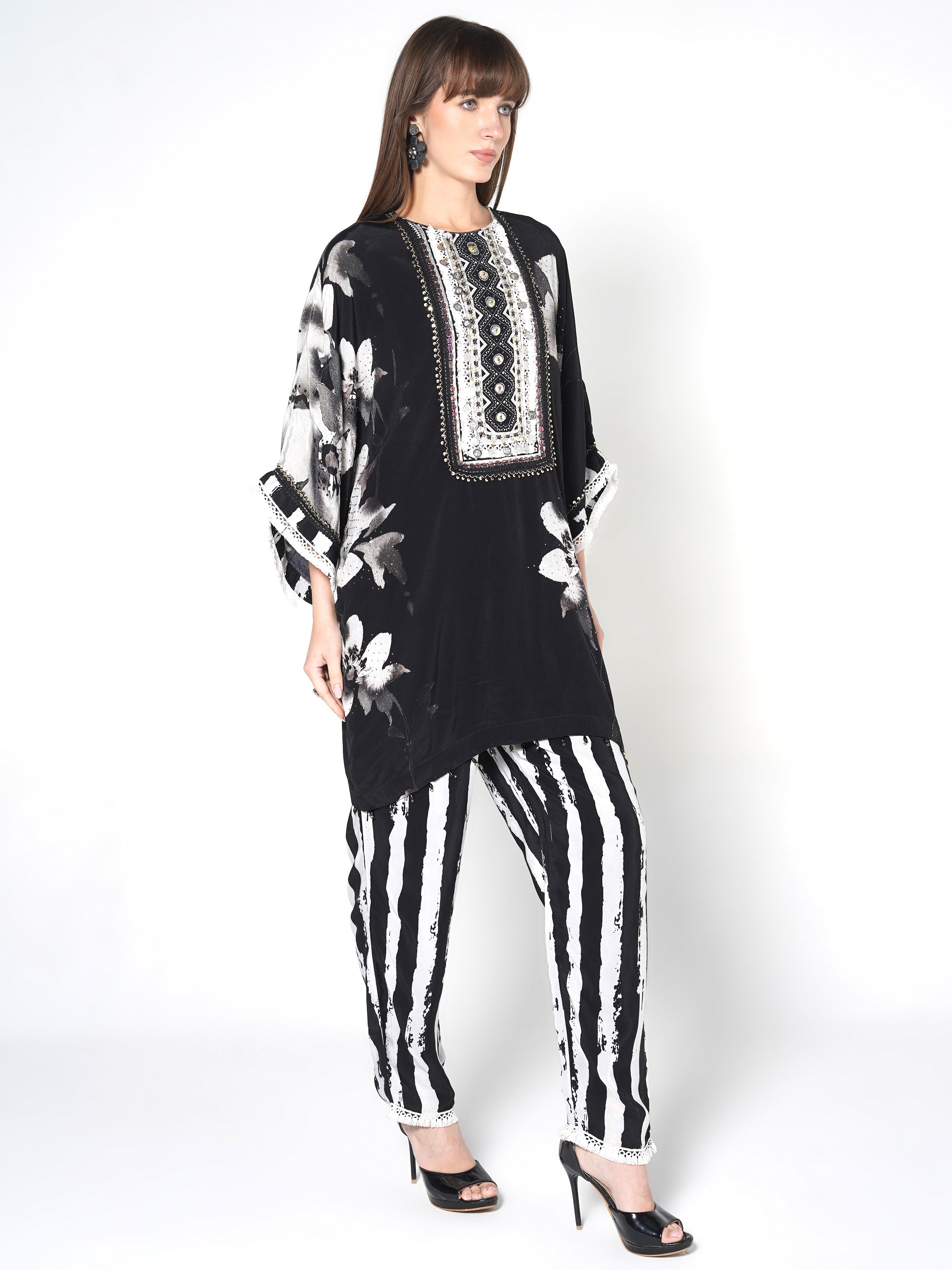 Ebony Black Printed Crepe Silk Co-Ord Set