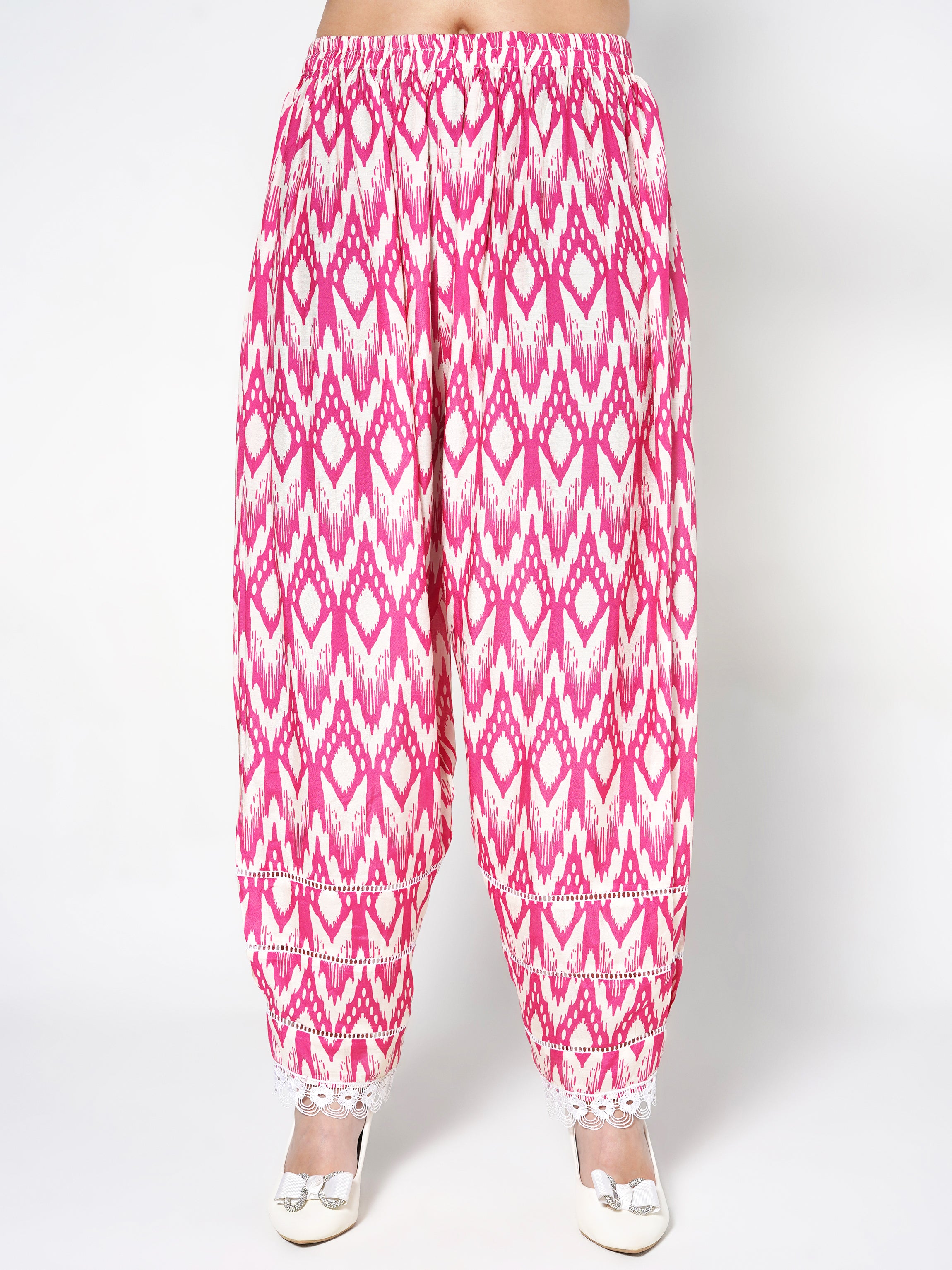 Bright Pink Printed Linen Silk Co-Ord Set