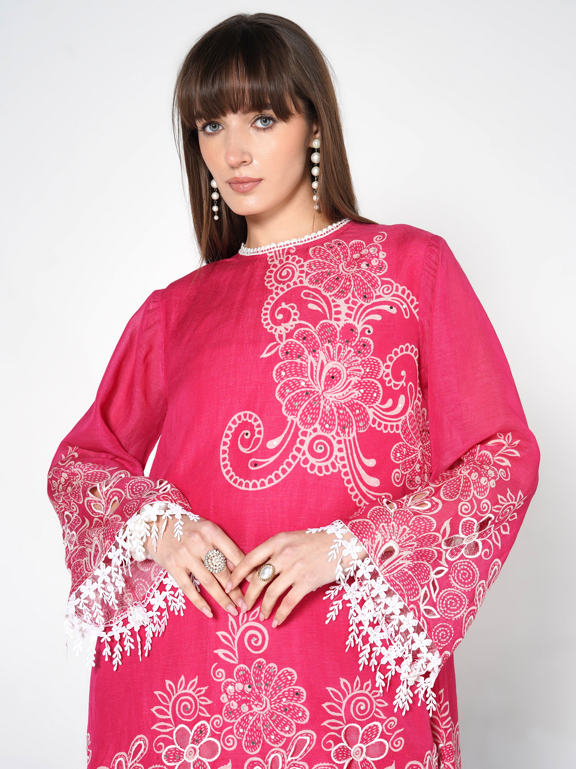 Bright Pink Printed Linen Silk Co-Ord Set