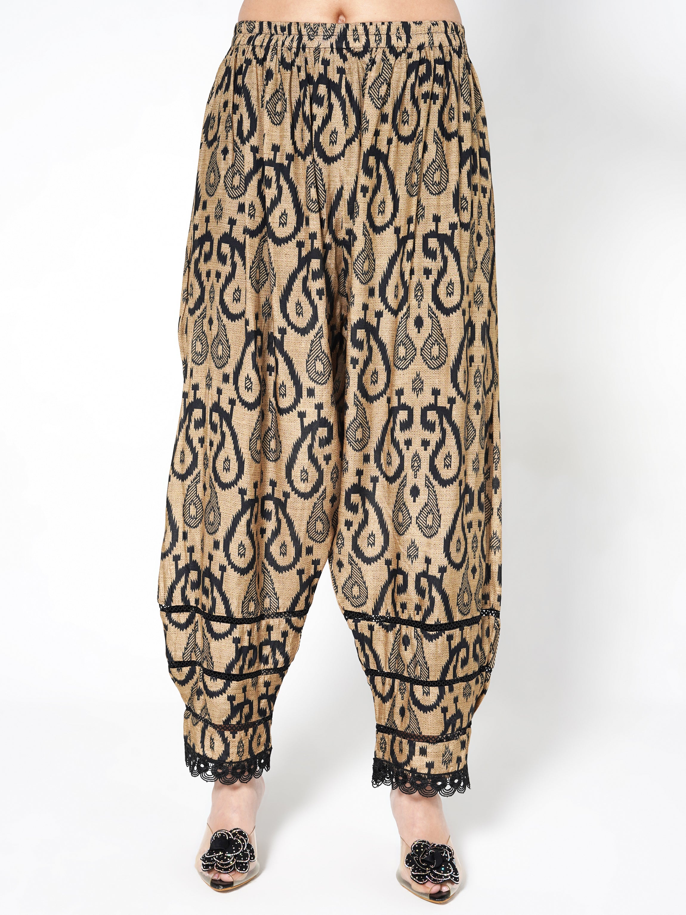 Camel Brown Printed Linen Silk Co-Ord Set