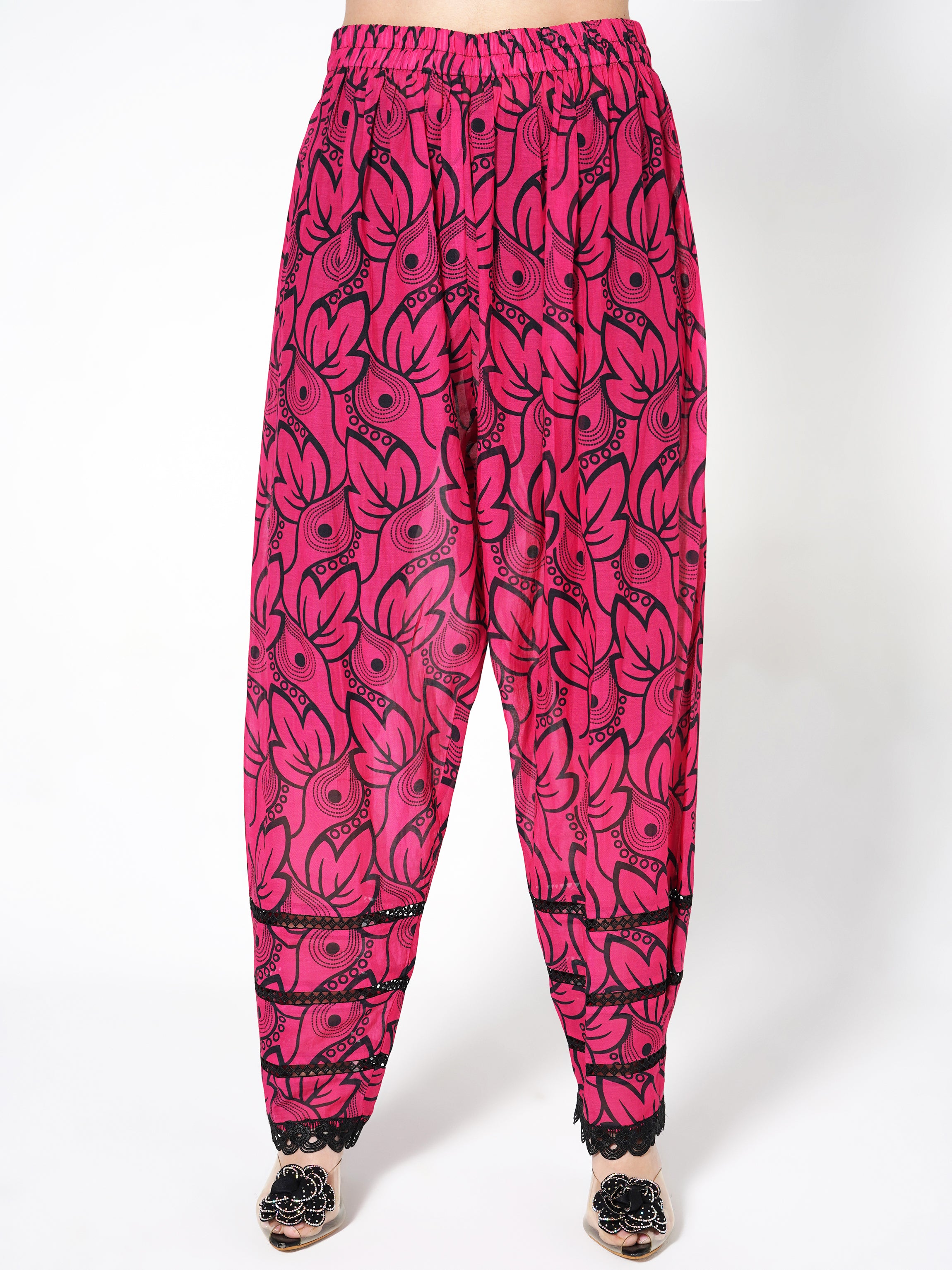 Hot Pink Printed Linen Silk Co-Ord Set