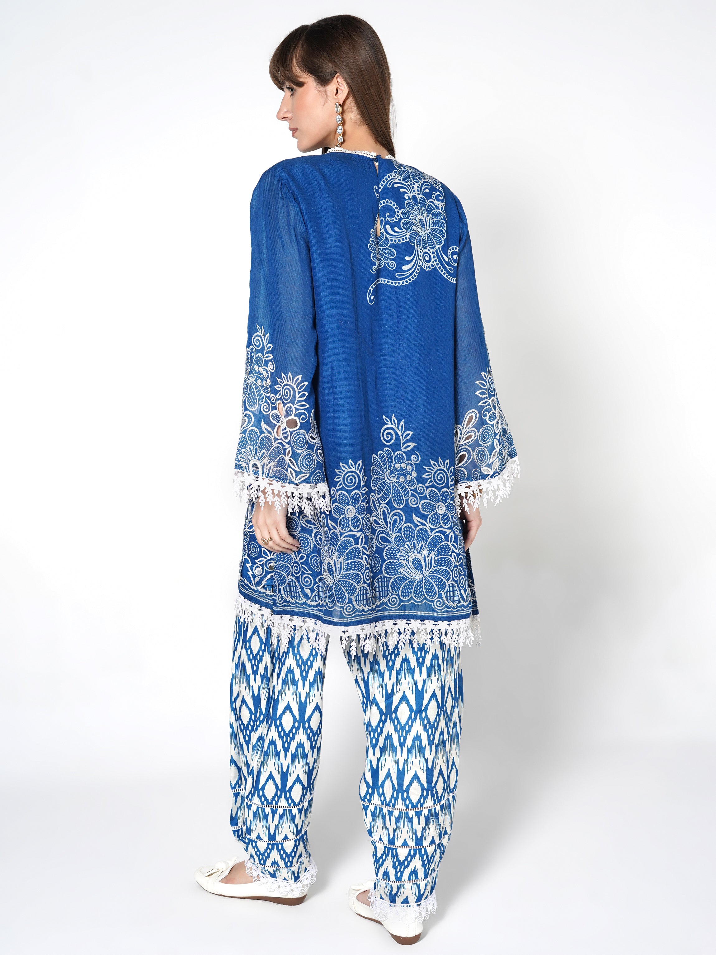 Sapphire Blue Printed Linen Silk Co-Ord Set