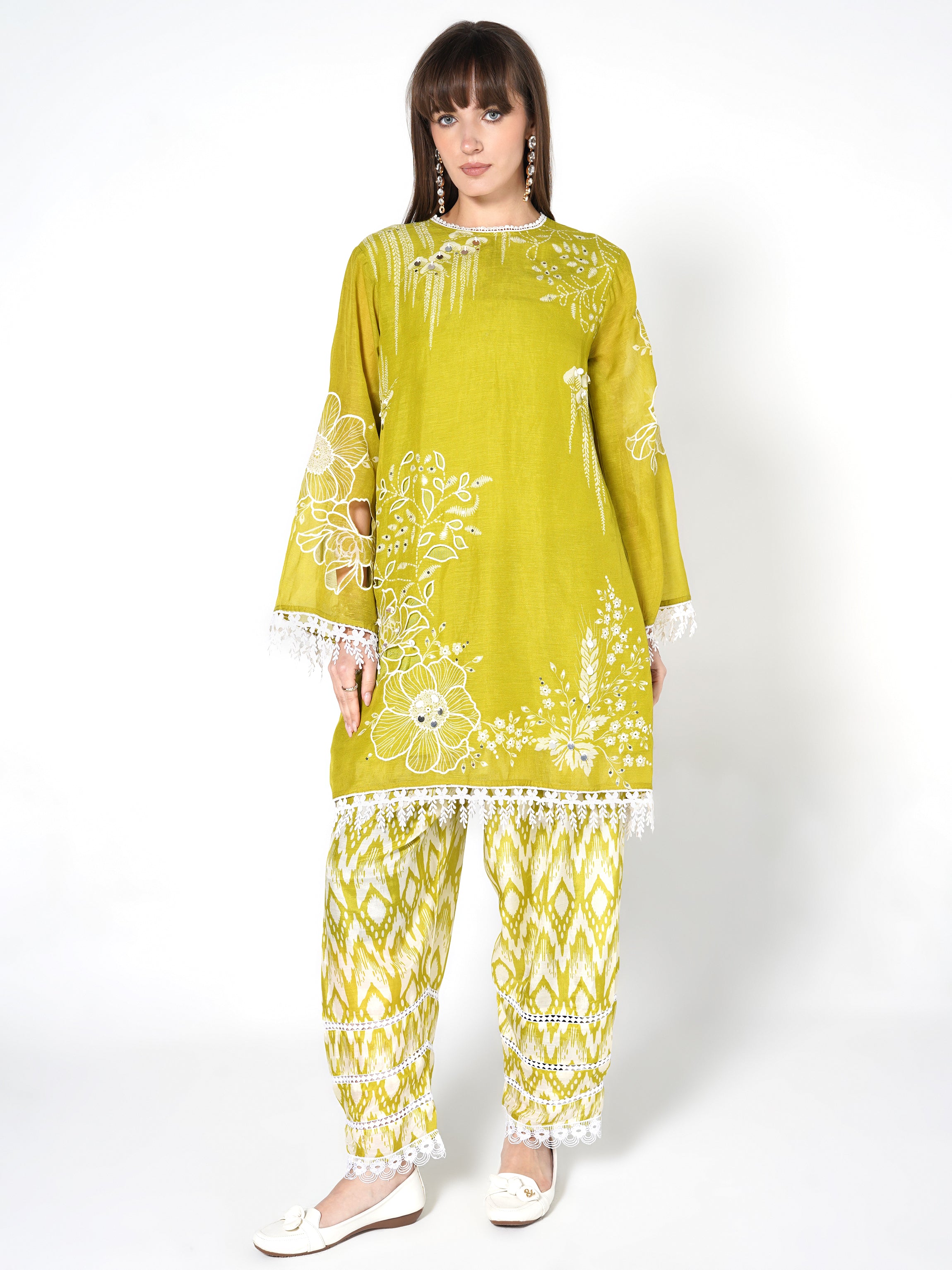 Citron Yellow Printed Linen Silk Co-Ord Set