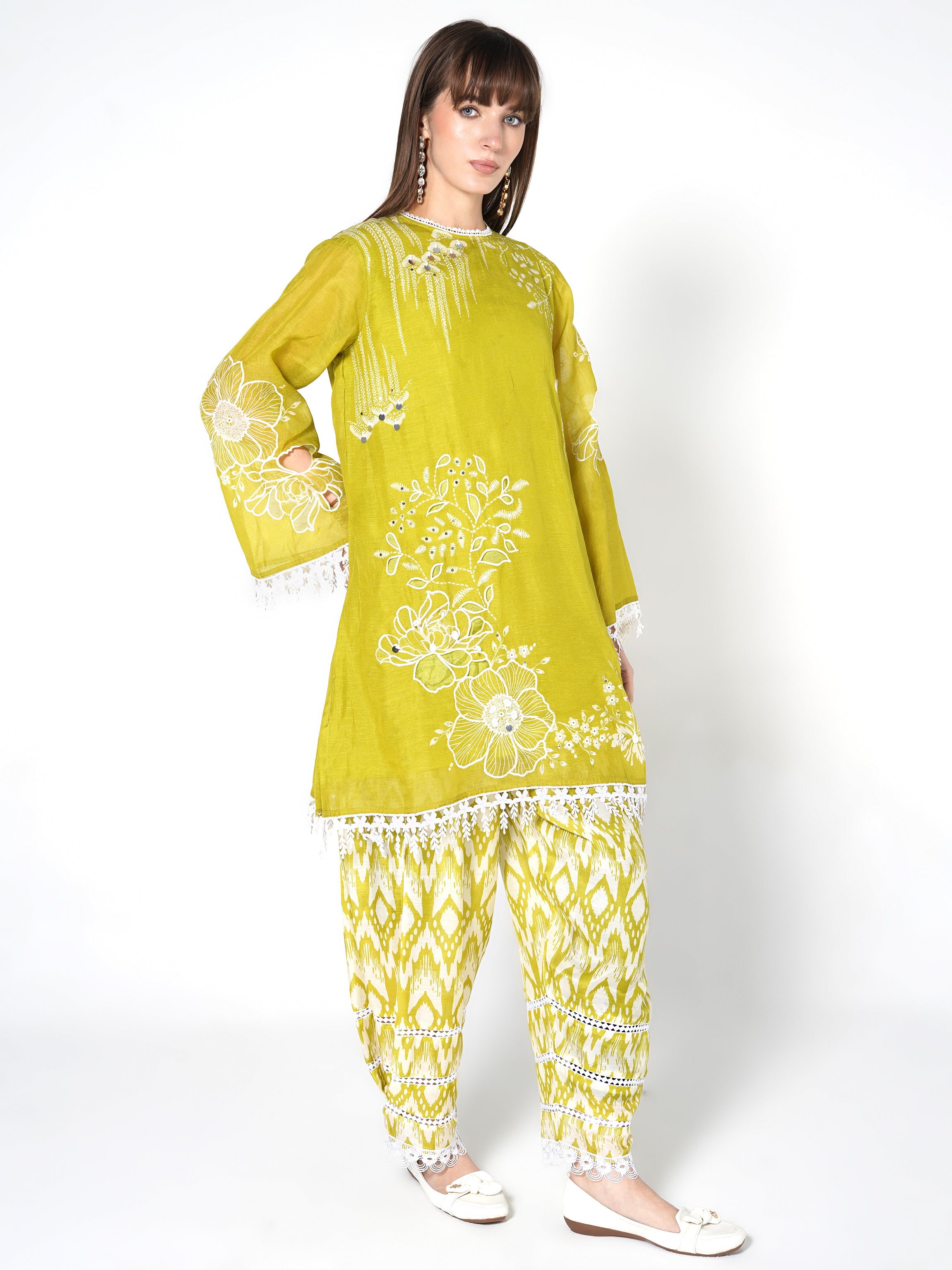 Citron Yellow Printed Linen Silk Co-Ord Set