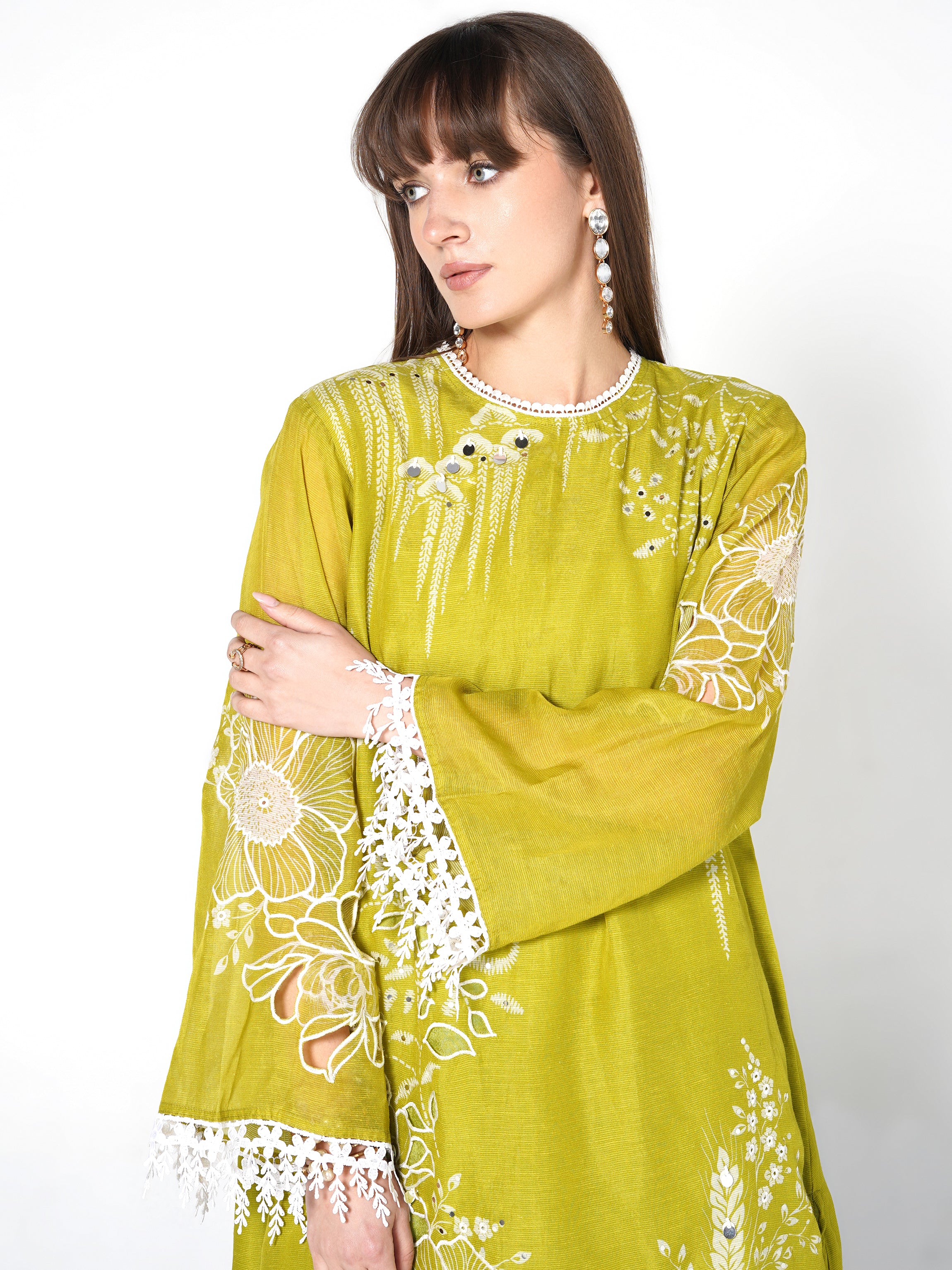 Citron Yellow Printed Linen Silk Co-Ord Set