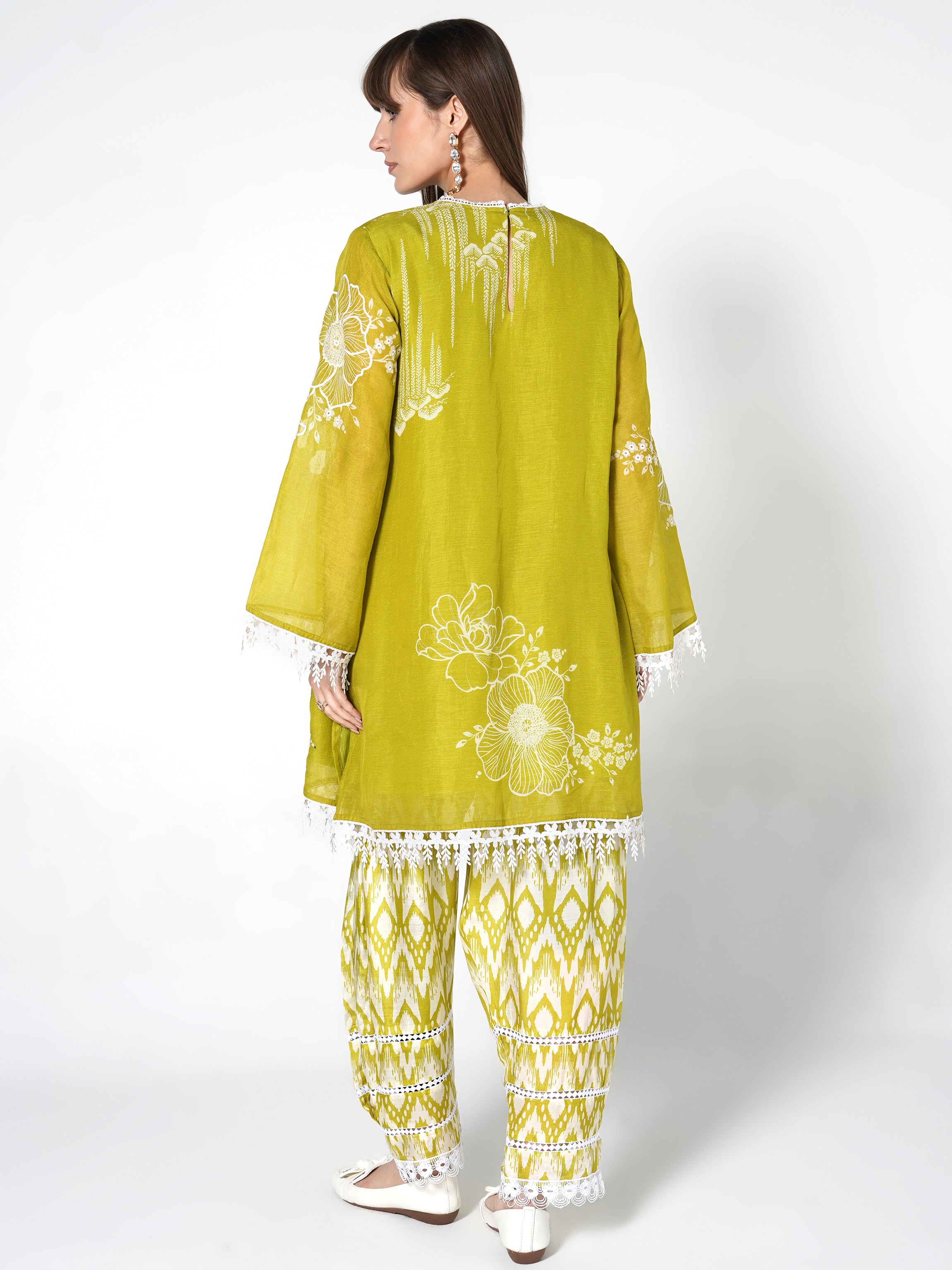 Citron Yellow Printed Linen Silk Co-Ord Set