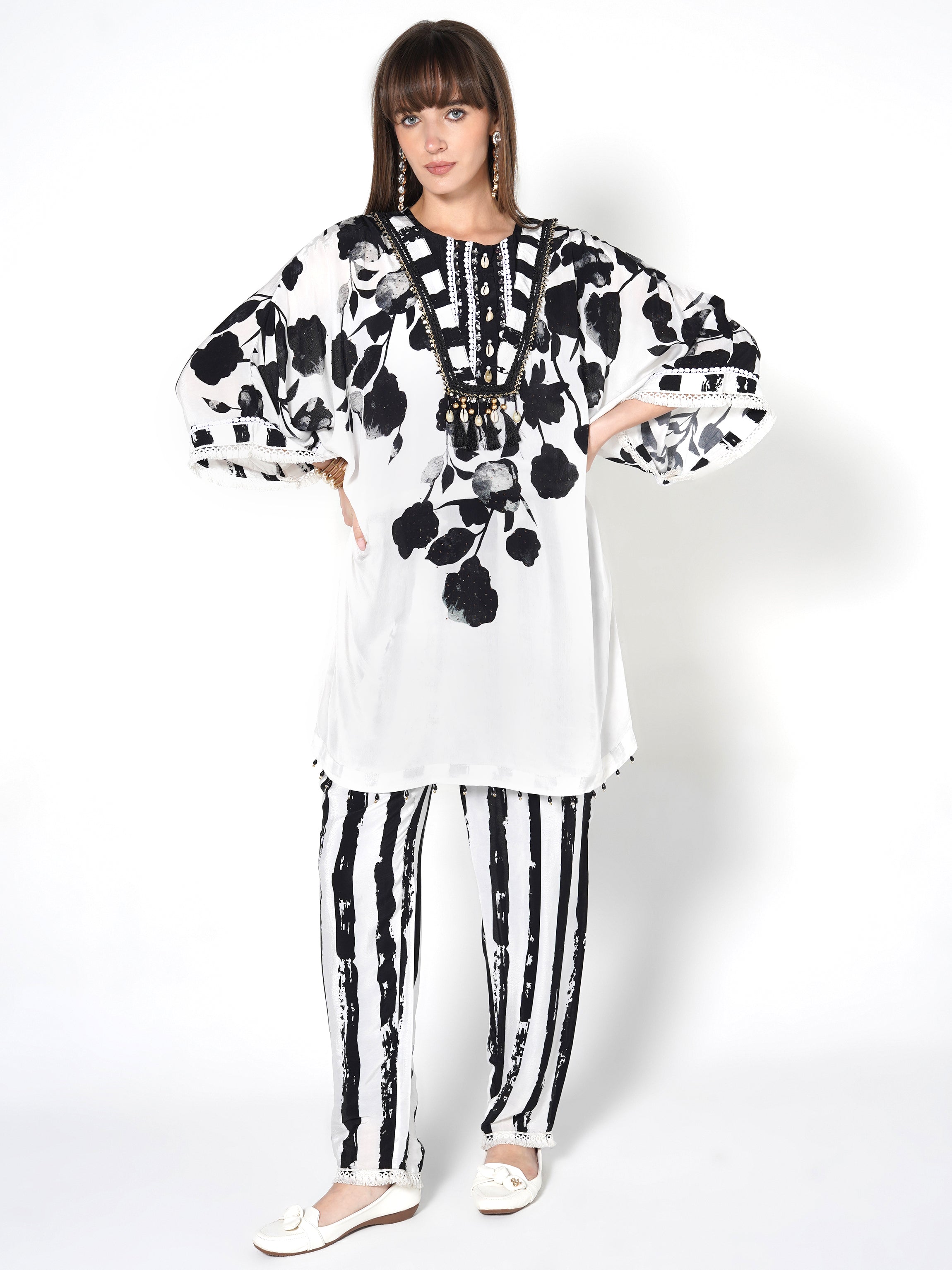 Milk White Printed Crepe Silk Co-Ord Set