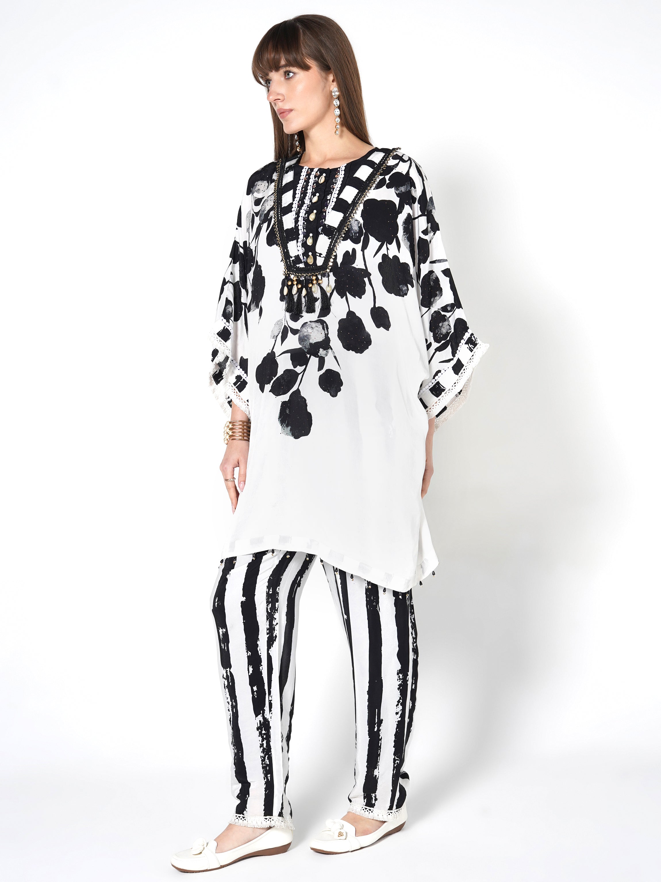 Milk White Printed Crepe Silk Co-Ord Set