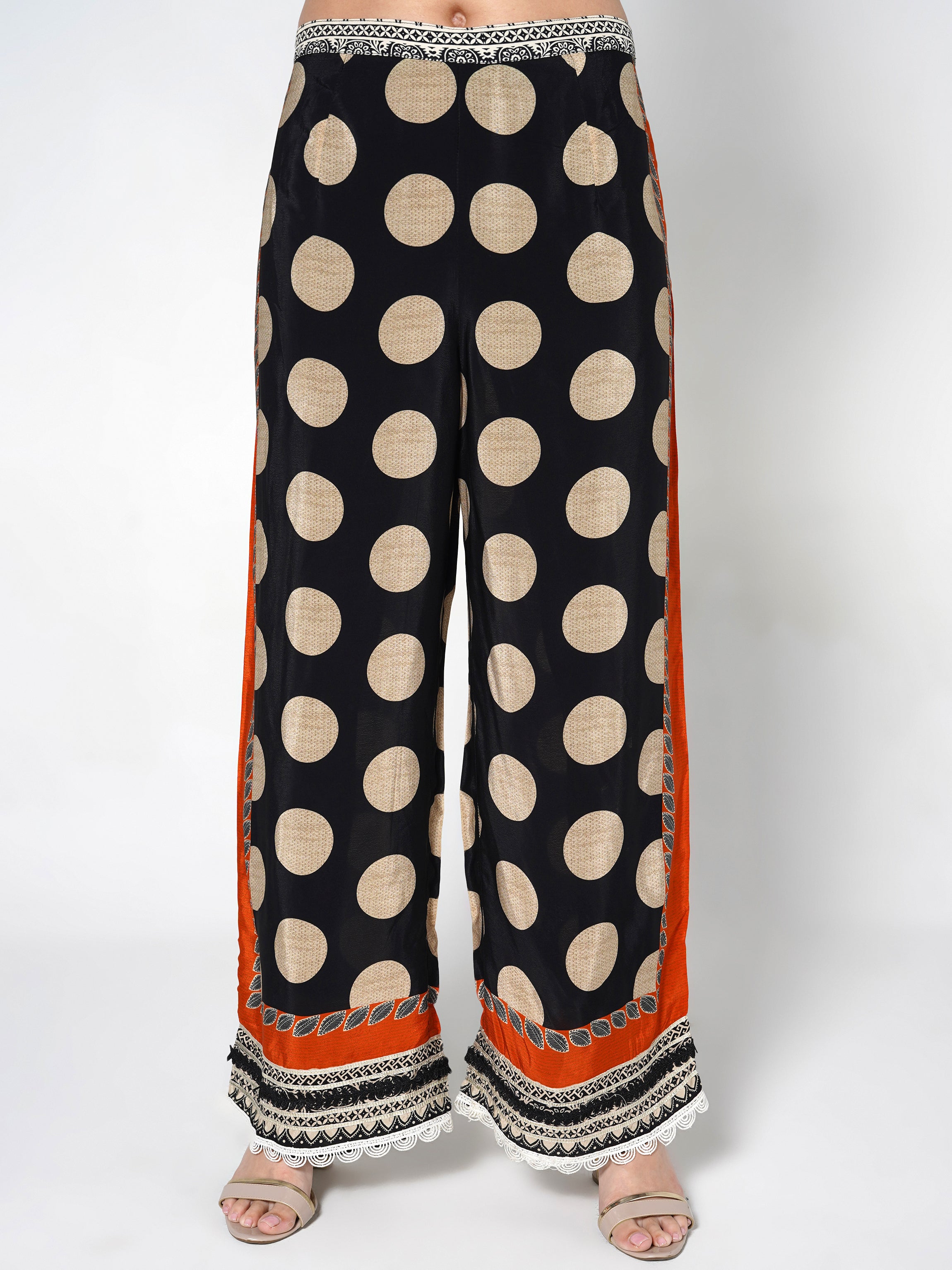 Orange Black Printed Polka Crepe Silk Co-Ord Set