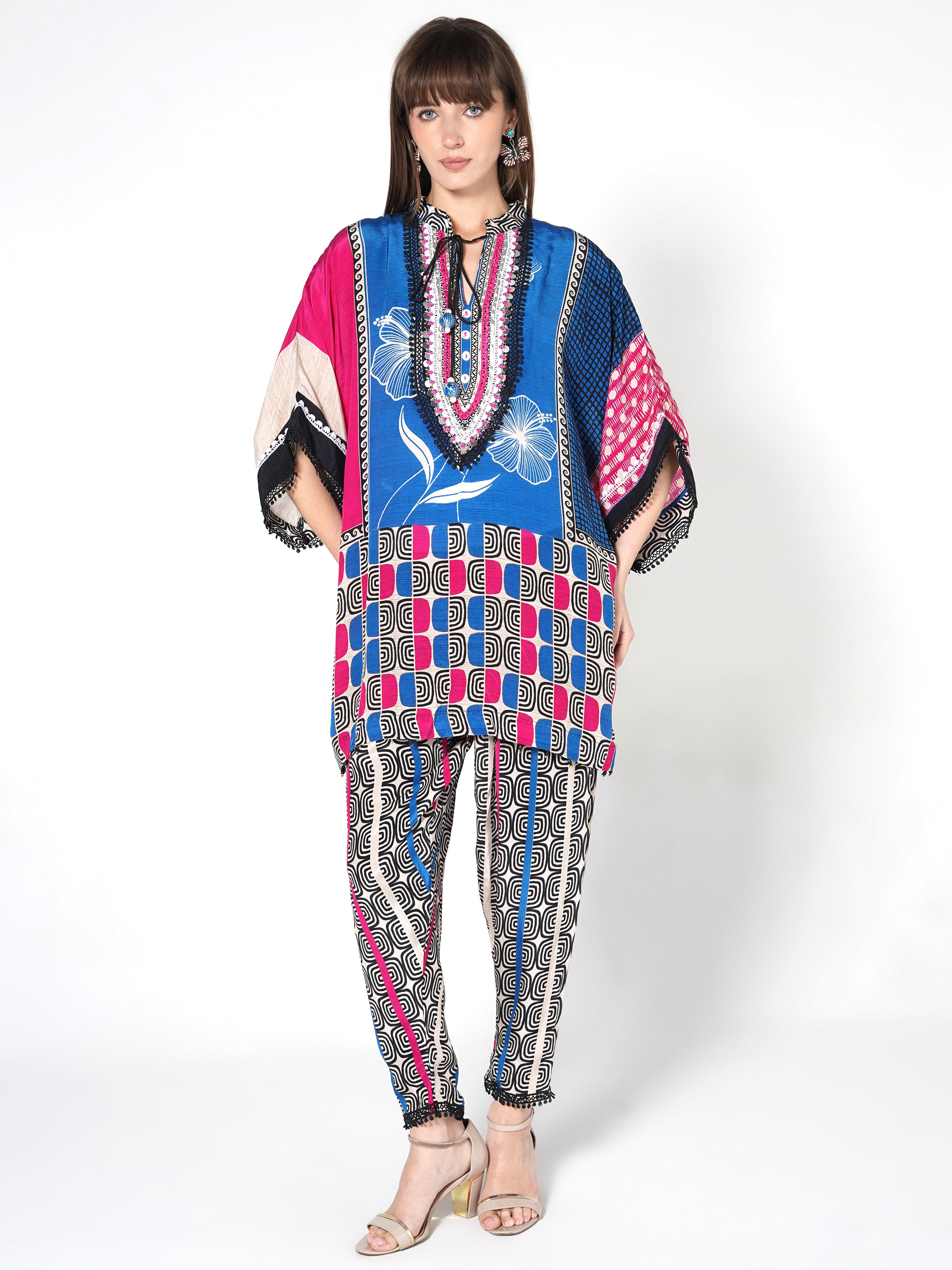 Blue and Multicolor Printed Crepe Silk Co-Ord Set