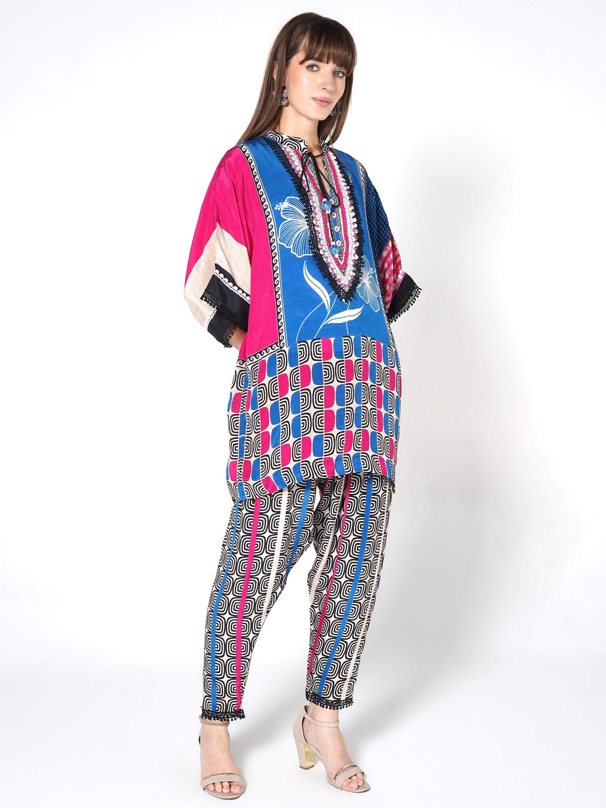 Blue and Multicolor Printed Crepe Silk Co-Ord Set