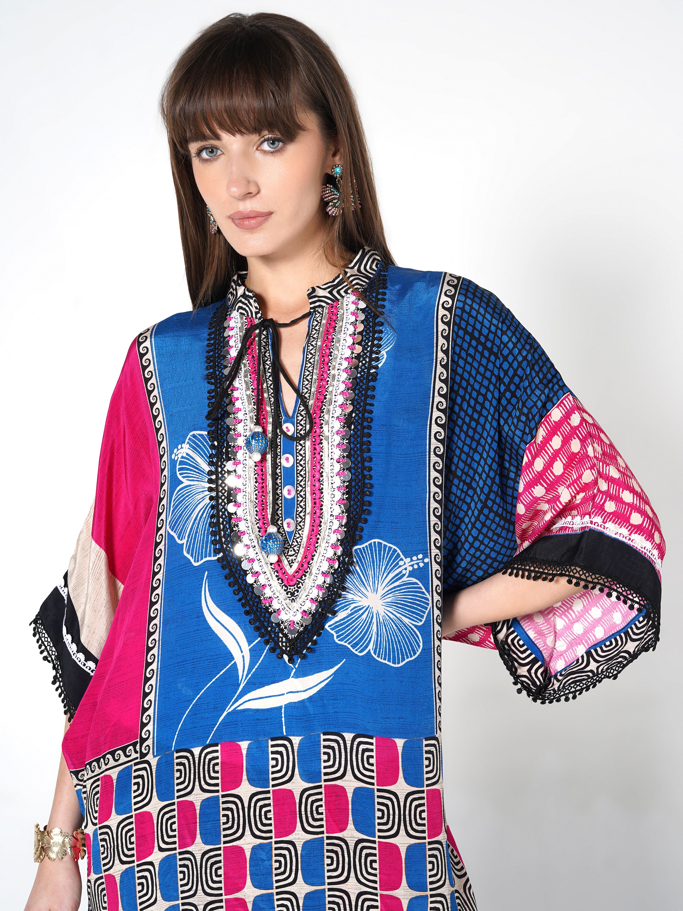 Blue and Multicolor Printed Crepe Silk Co-Ord Set