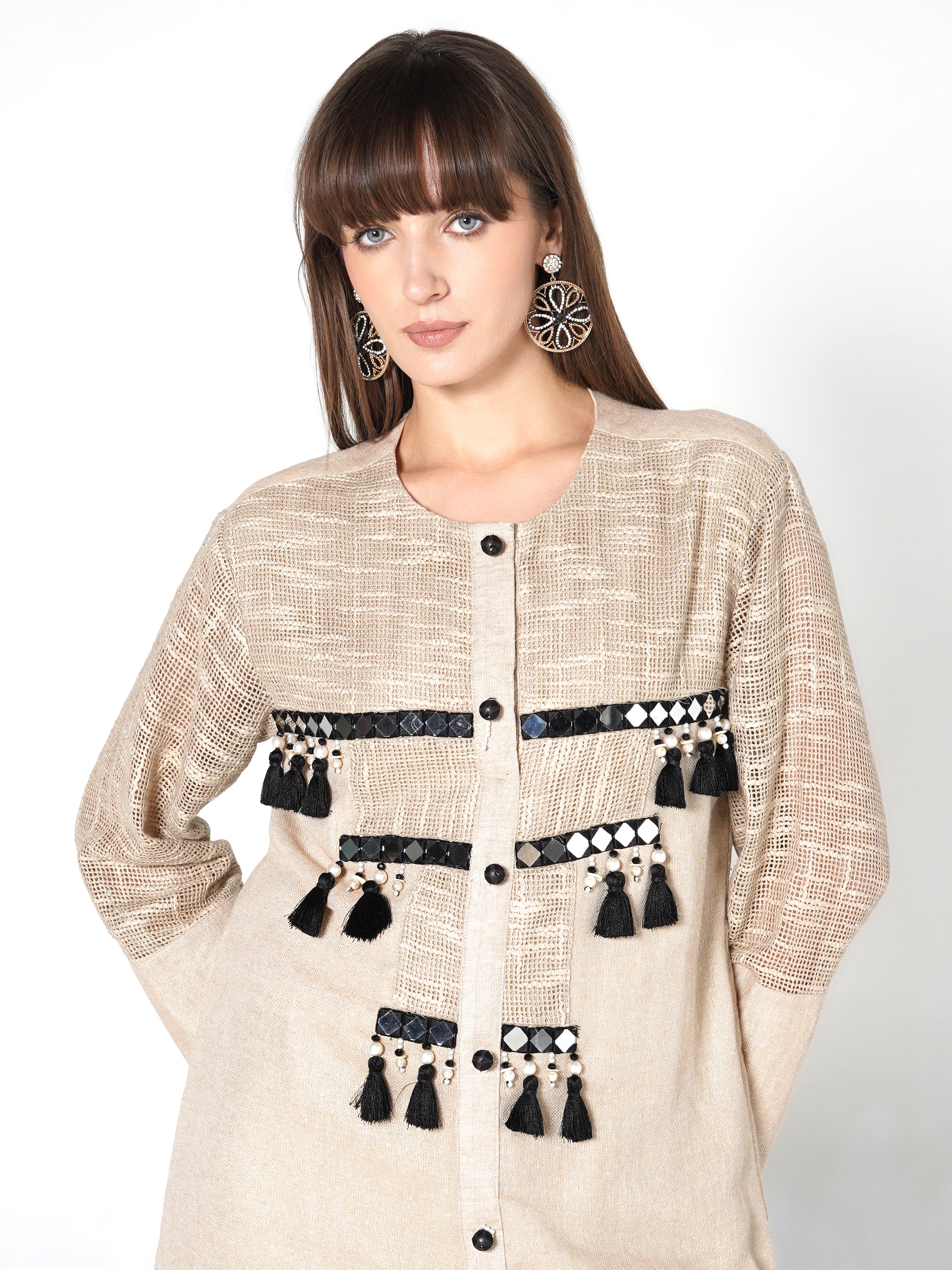 Champagne Beige Embroidered Jute Co-ord Set