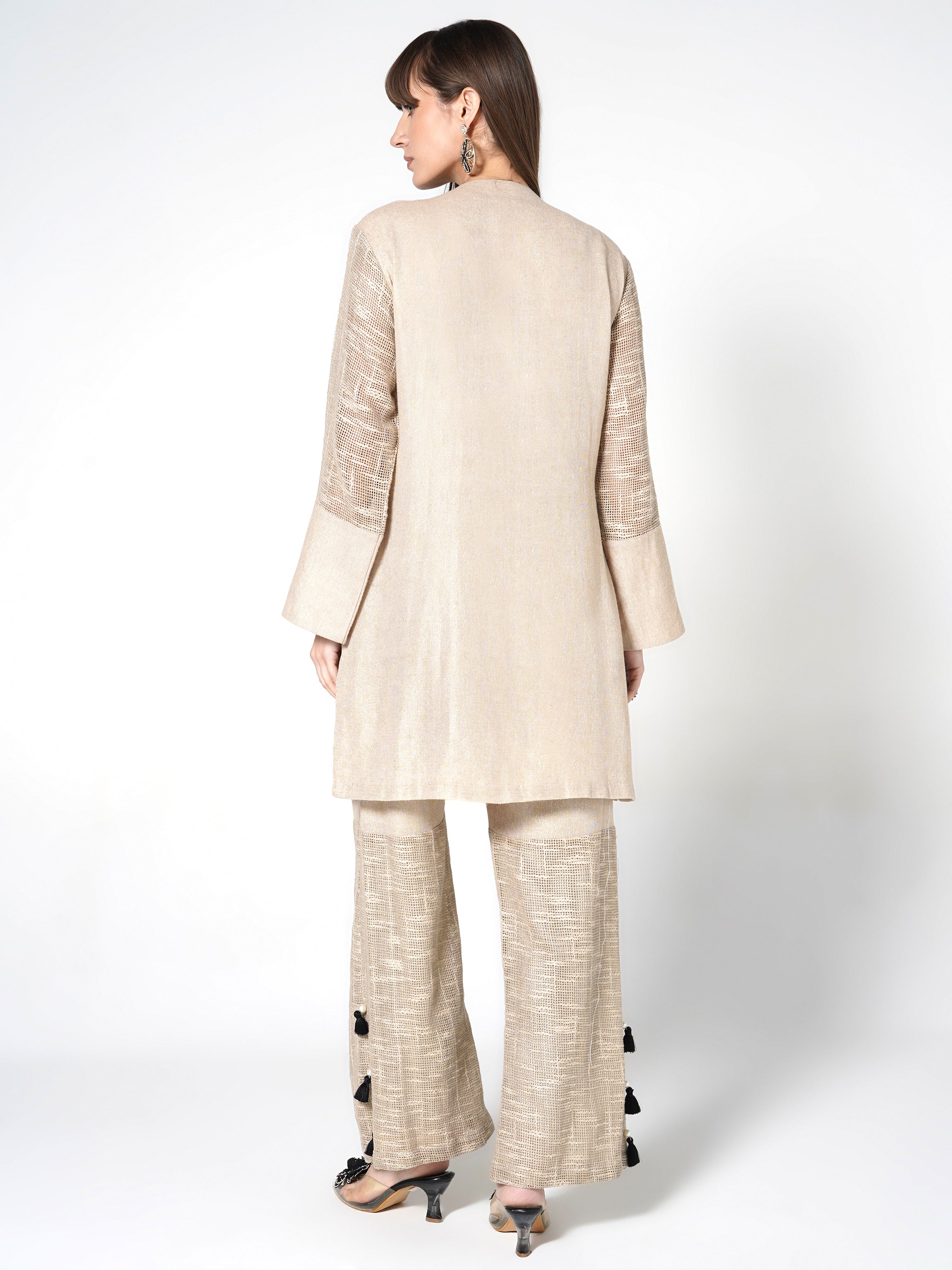 Champagne Beige Embroidered Jute Co-ord Set