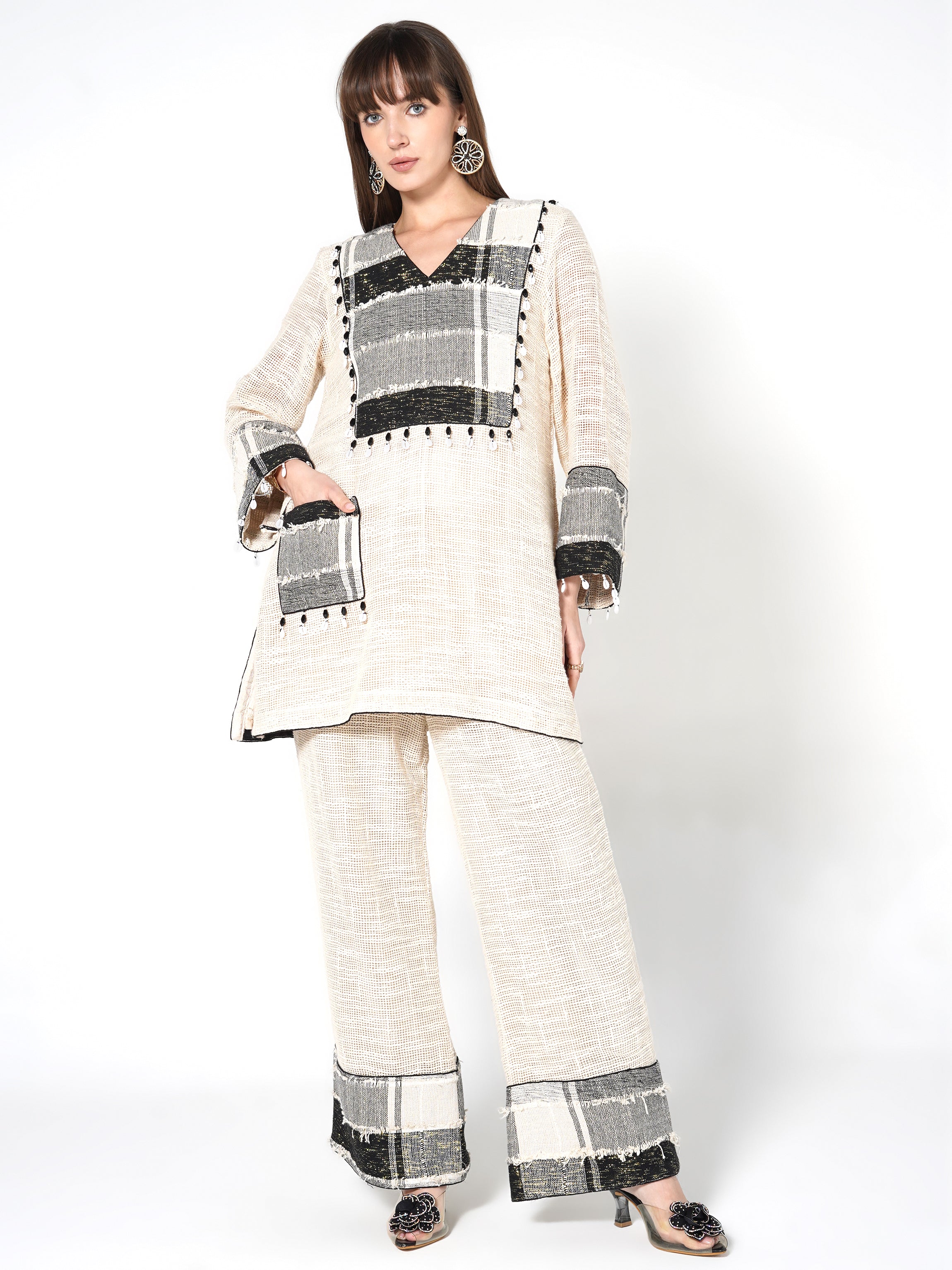 Natural Beige Patchwork Jute Co-ord Set