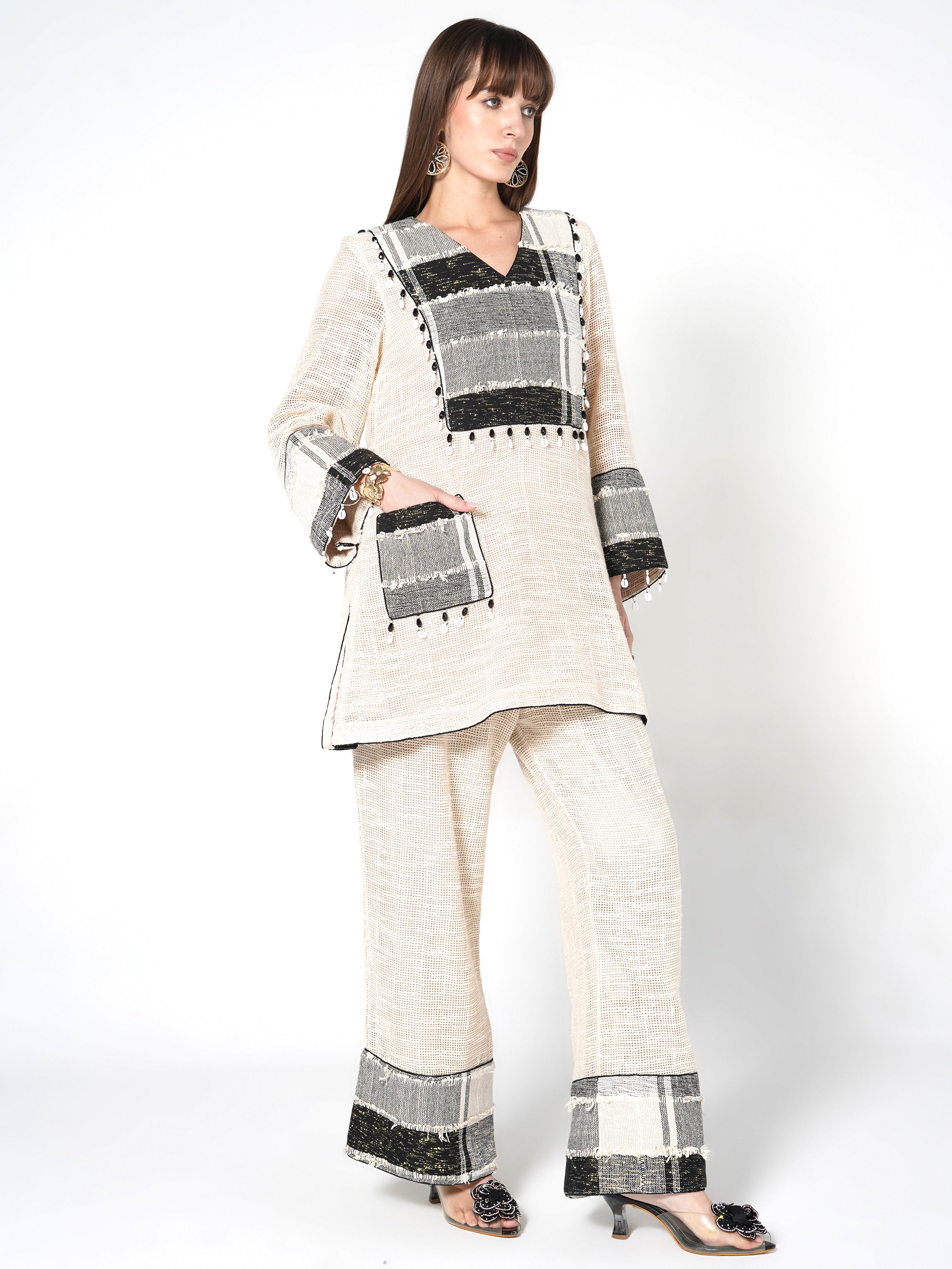 Natural Beige Patchwork Jute Co-ord Set