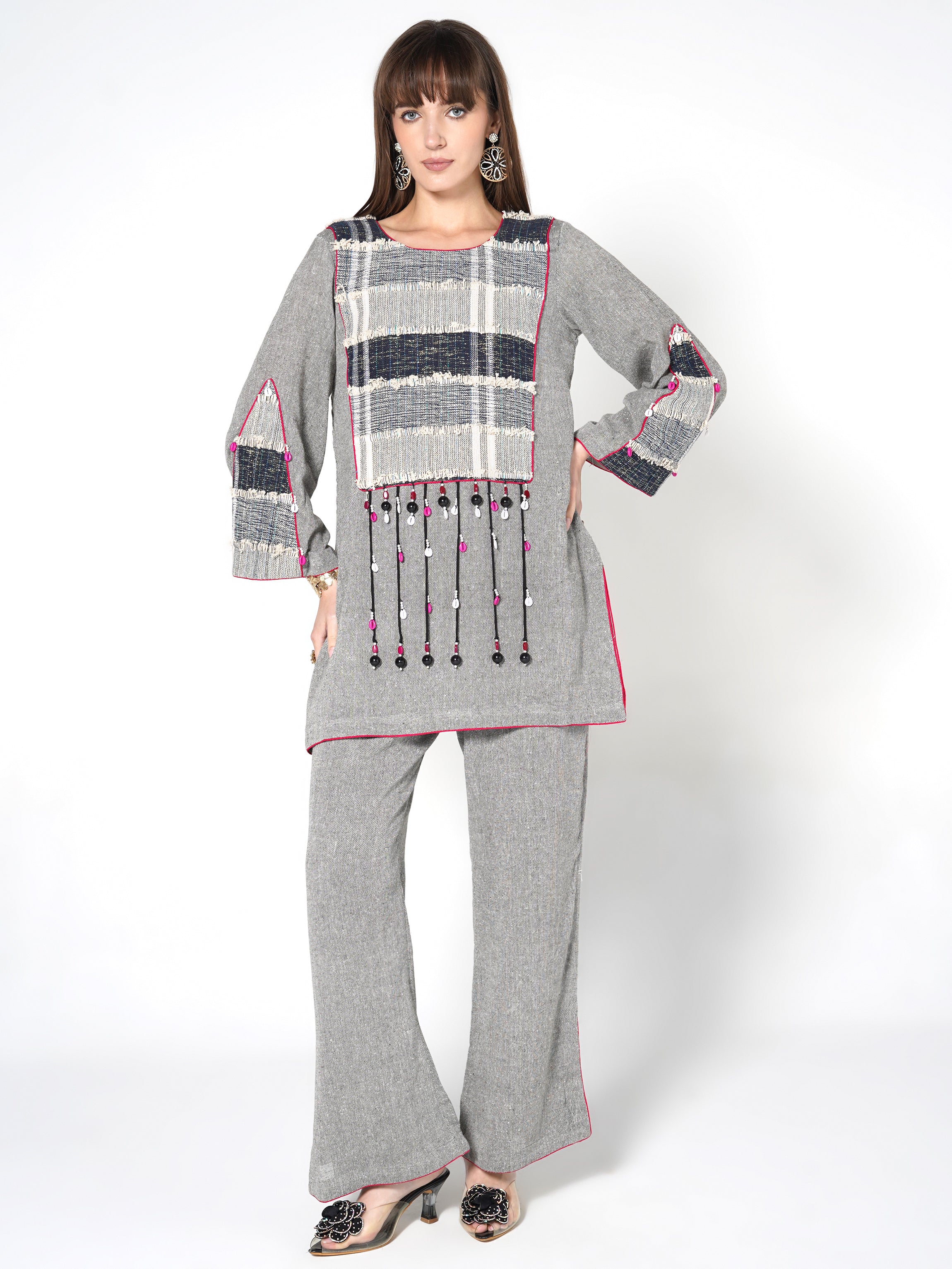 Heather Grey & Navy Patchwork Jute Co-ord Set