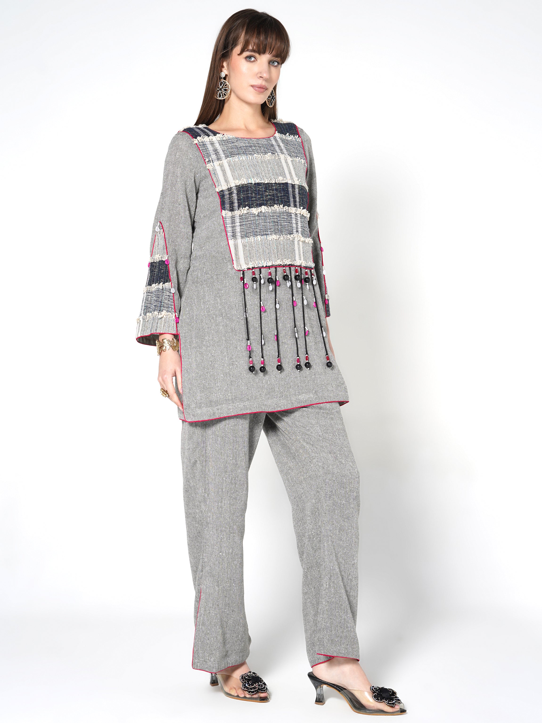 Heather Grey & Navy Patchwork Jute Co-ord Set