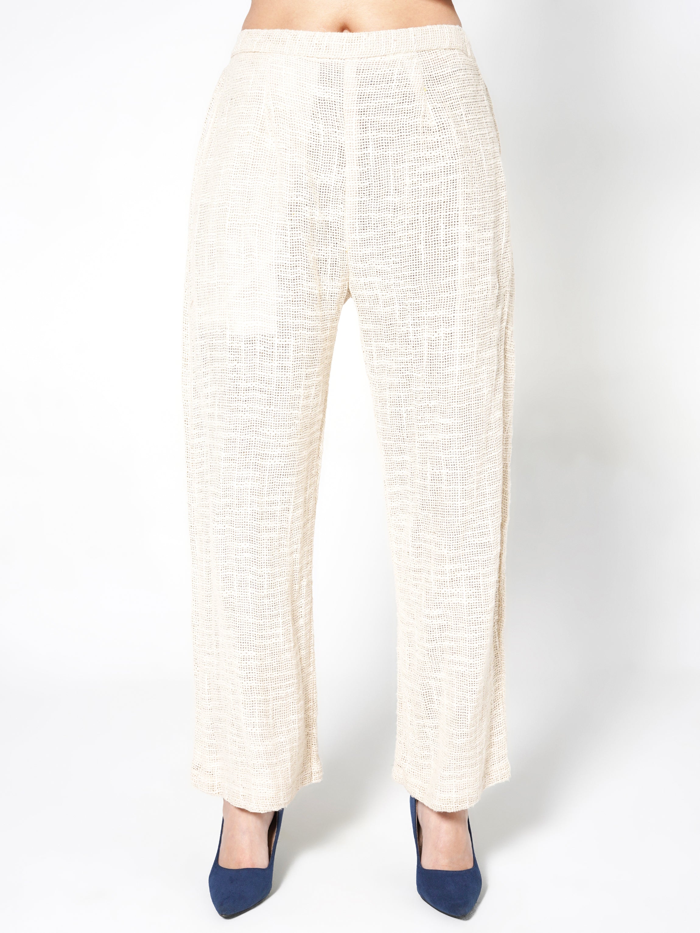 Cream & Navy Embellished Jute Co-ord Set