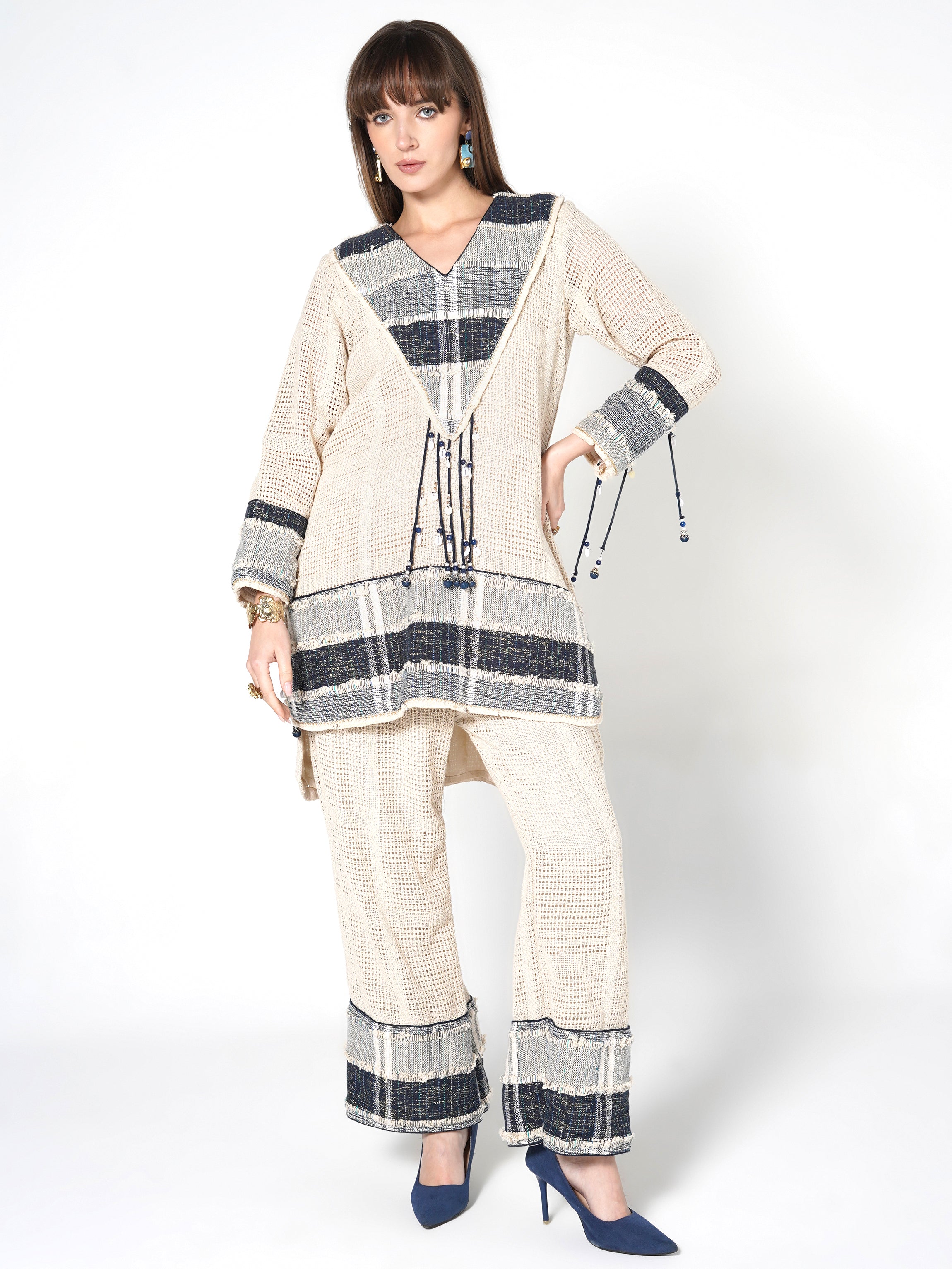 Natural Sand Woven Panel Jute Co-ord Set