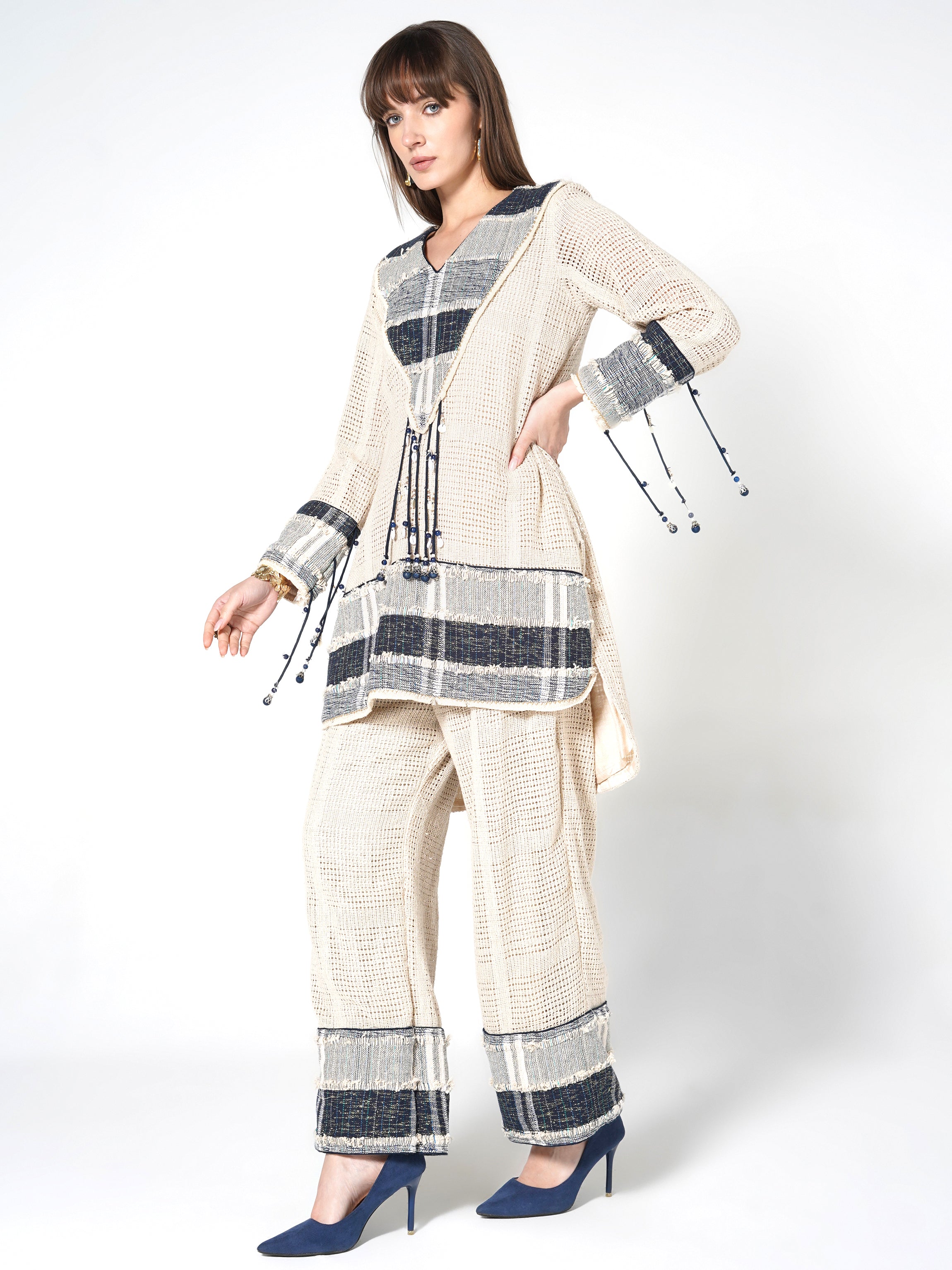 Natural Sand Woven Panel Jute Co-ord Set