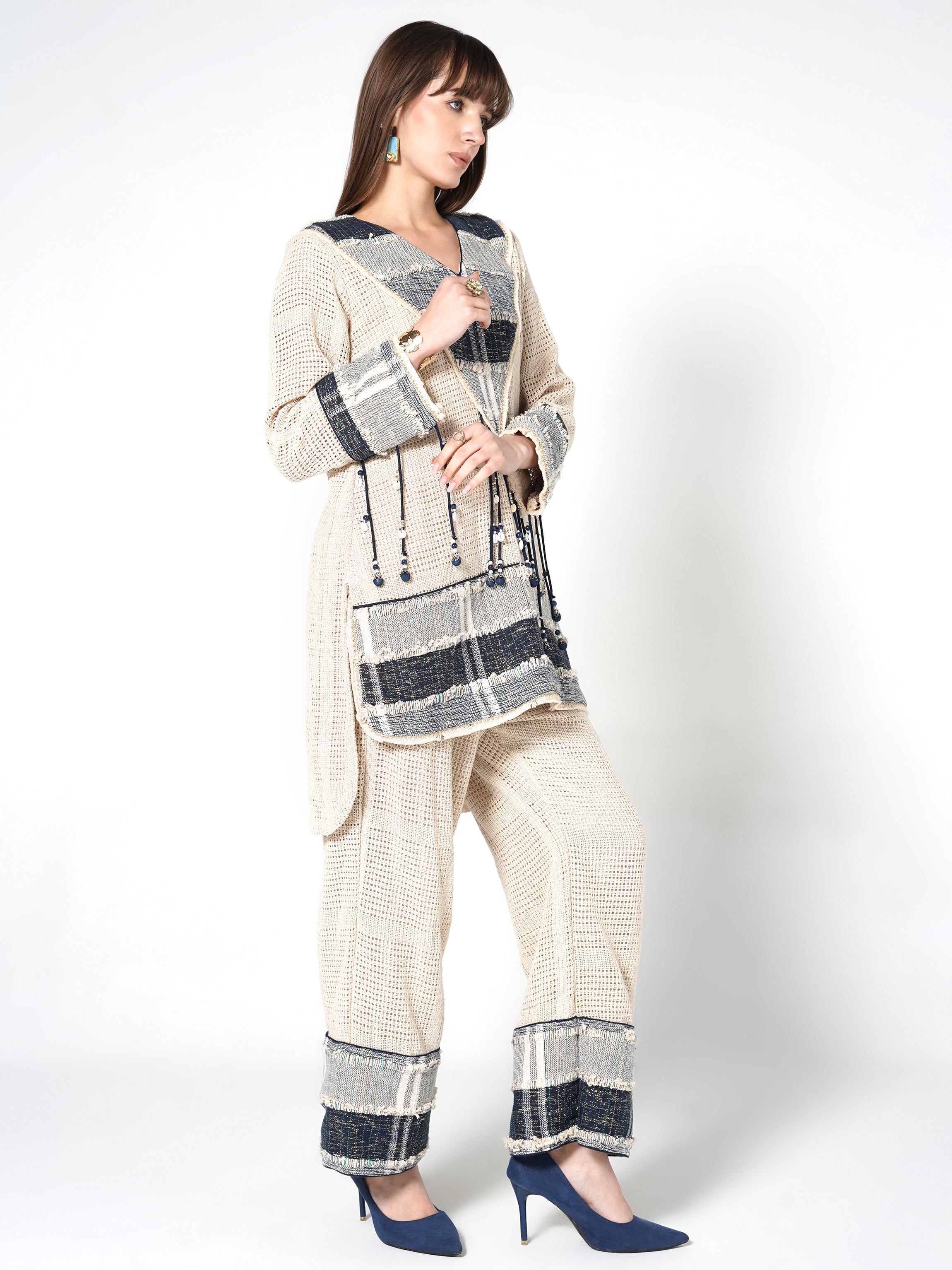 Natural Sand Woven Panel Jute Co-ord Set