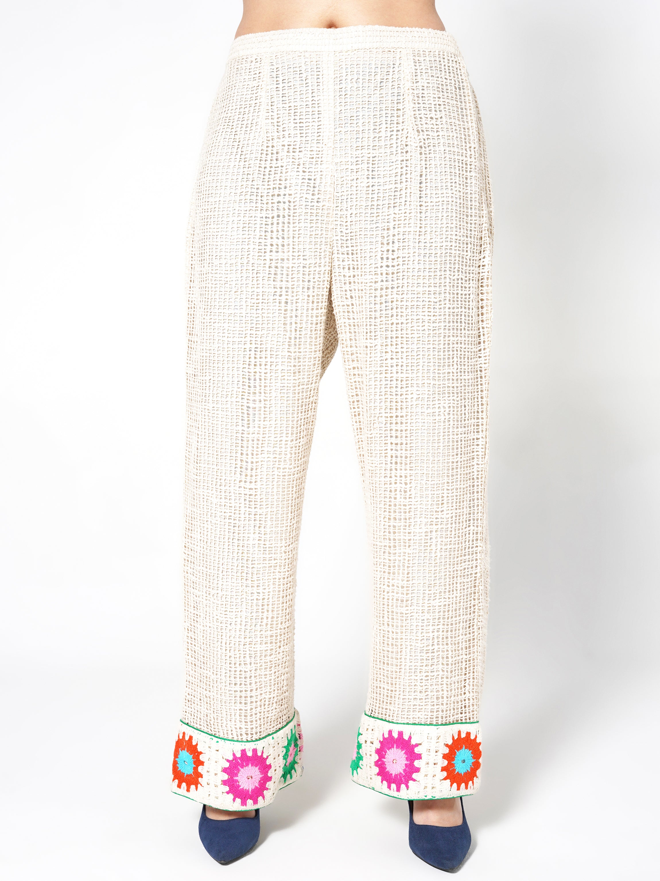 Cream Vibrant Floral Crochet Jute Co-ord Set
