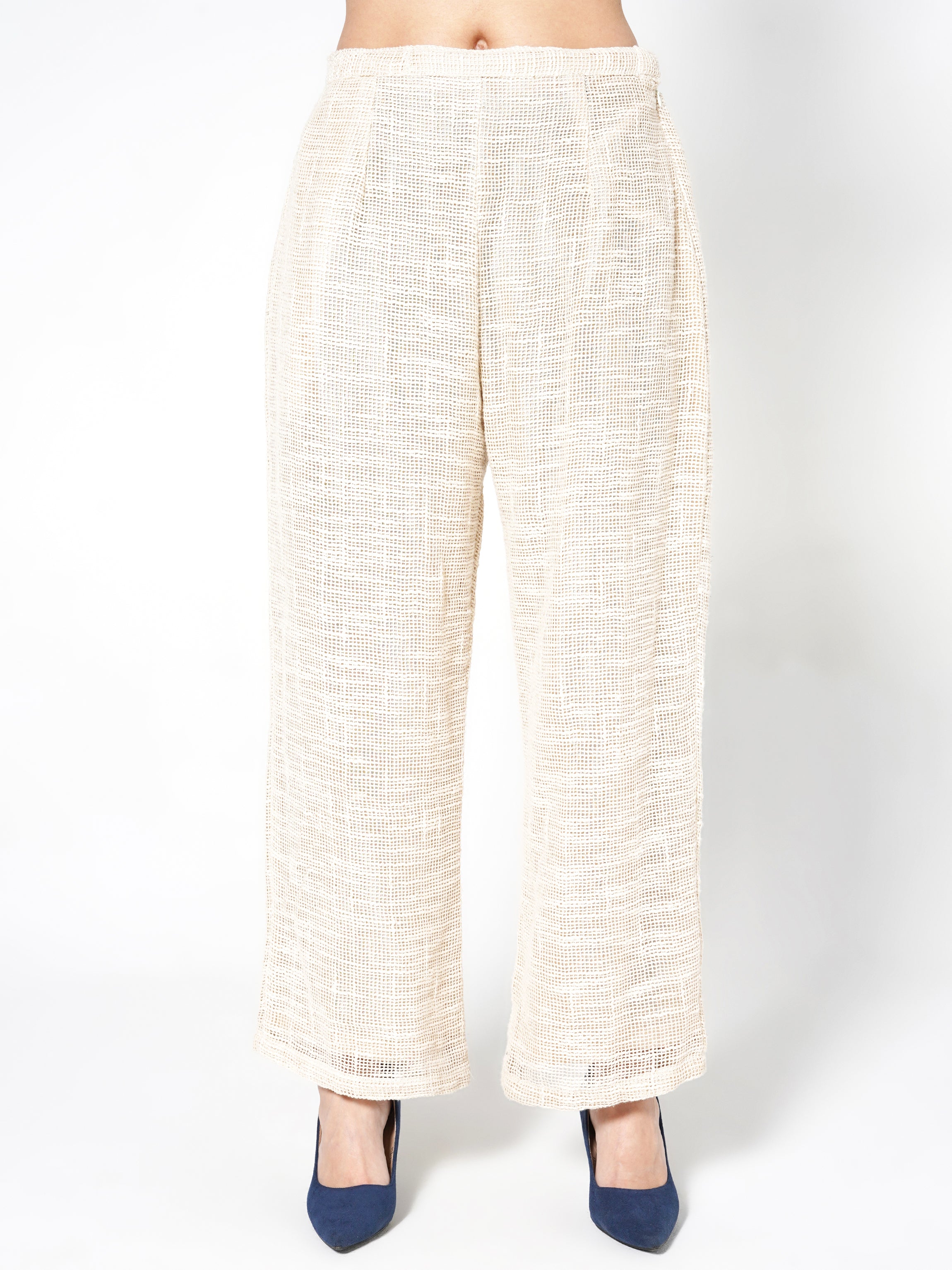 Cream & Blue Color-Blocked Jute Co-ord Set