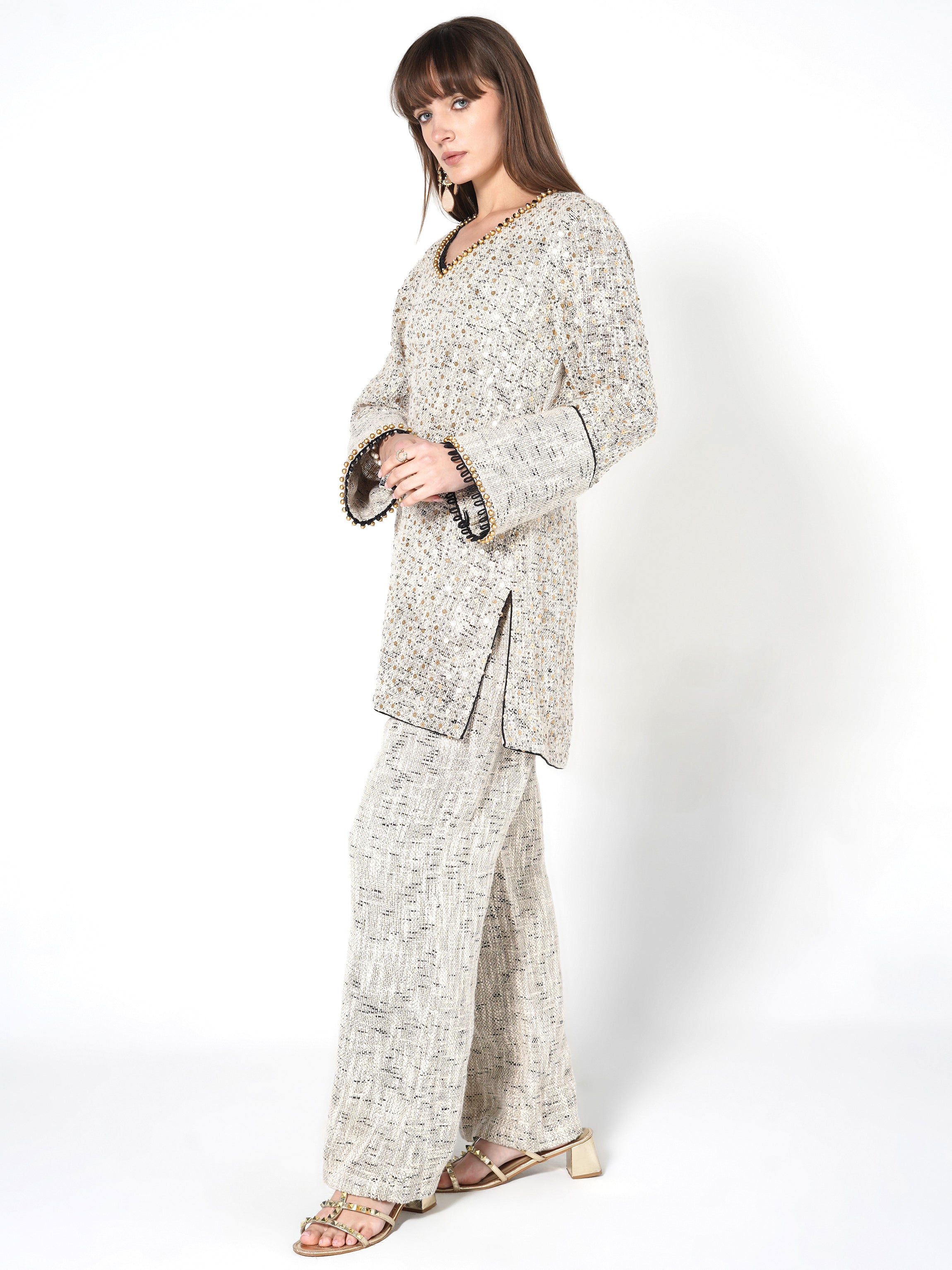 Speckled Beige Beaded Jute Co-ord Set