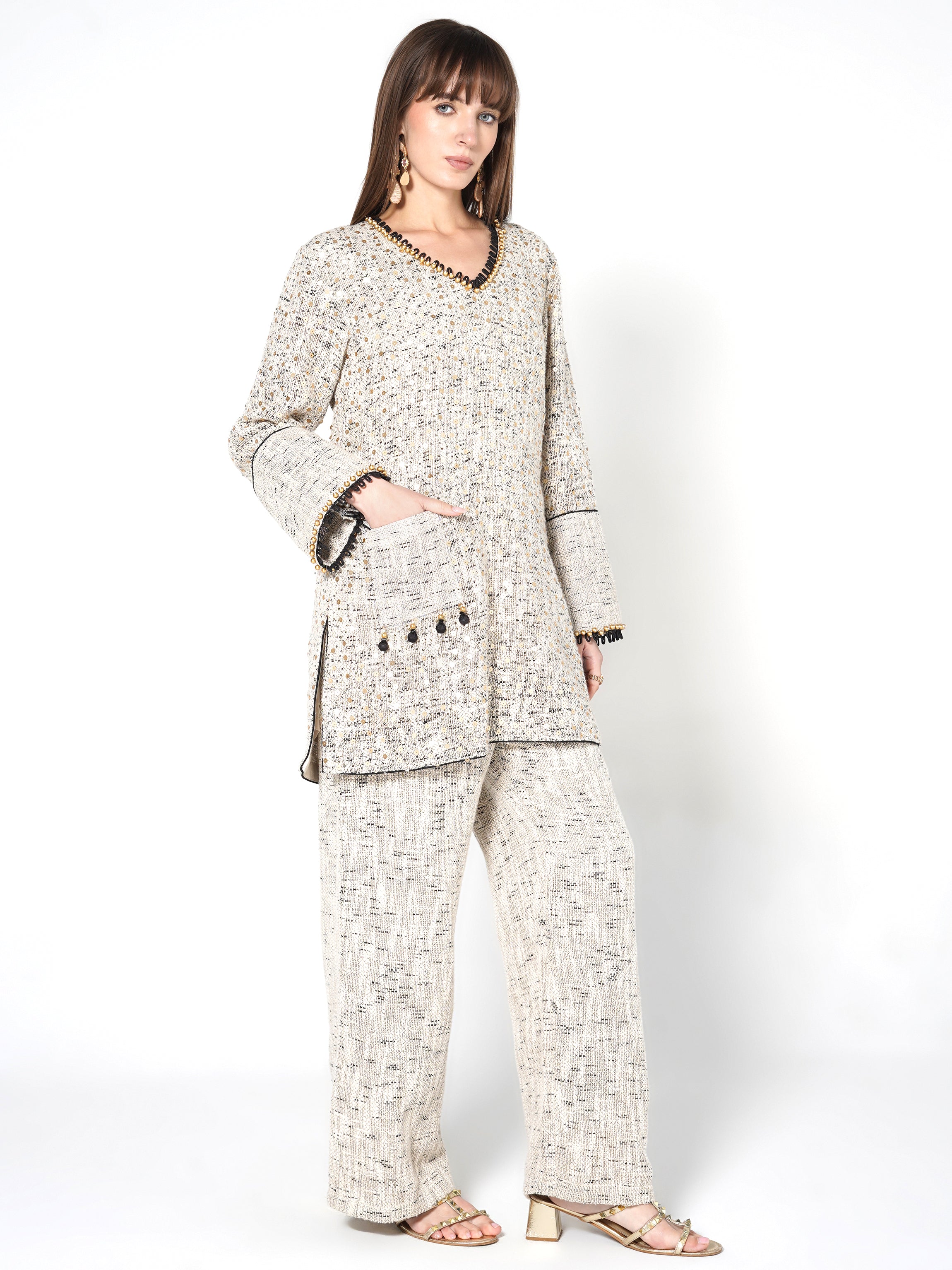 Speckled Beige Beaded Jute Co-ord Set